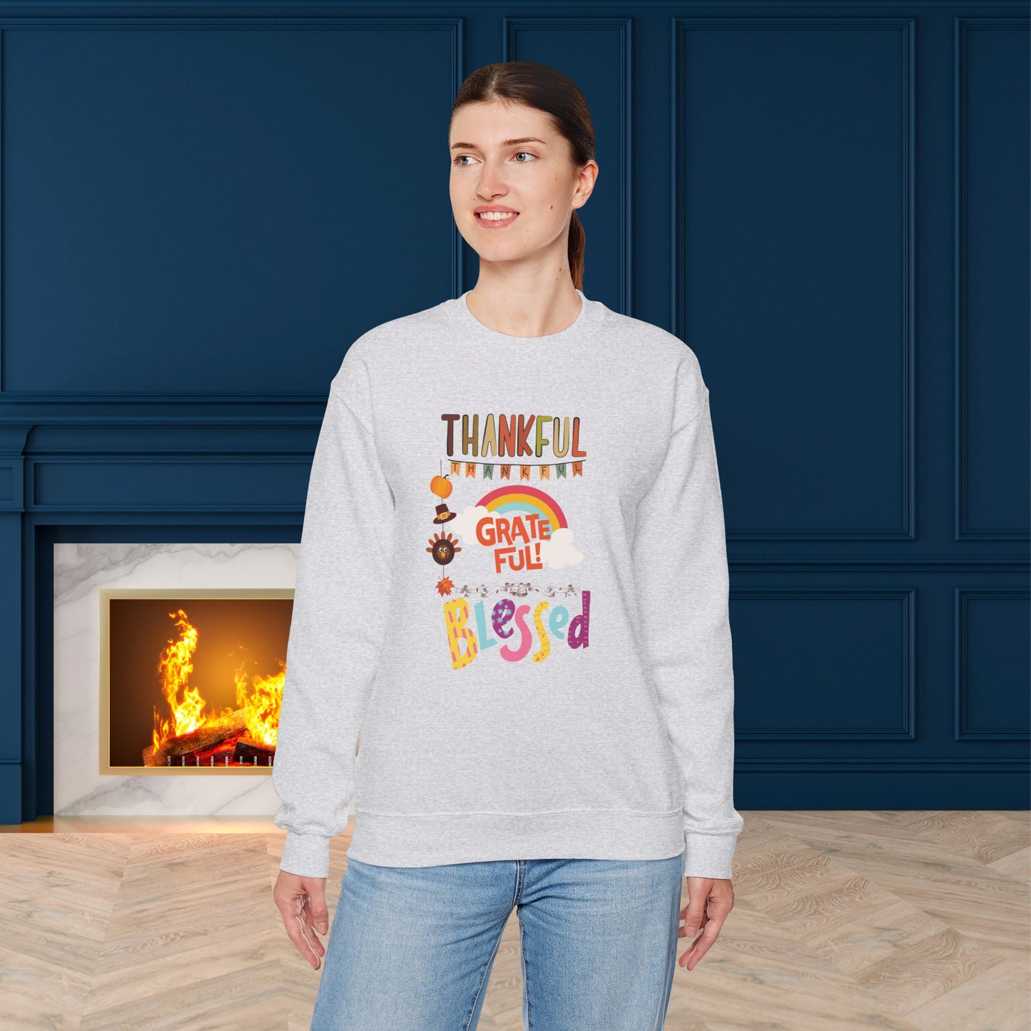 Thankful Grateful Blessed Sweatshirt, HappyThanksgiving Sweatshirt - Unisex Heavy Blend, Happy Thanksgiving2024 Sweatshirt, Thanksgiving Gift, Festive Sweatshirt.