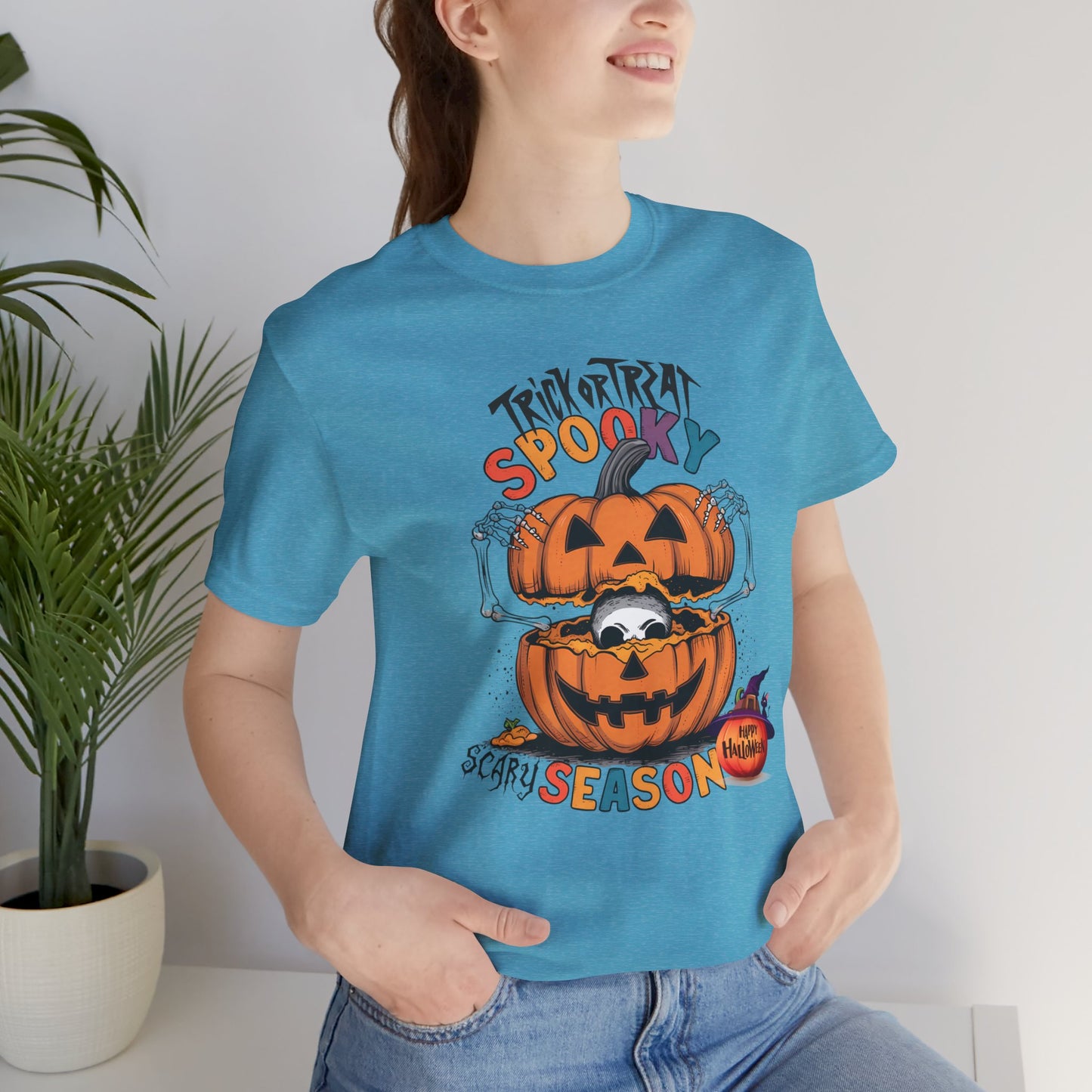 Spooky Scary Season T-shirt, Happy Halloween Skeleton T-shirt, Happy Halloween T-shirt, Trick Or Treat T-shirt, Halloween T-shirt, Cool Halloween T-shirt, Spooky T-shirt,