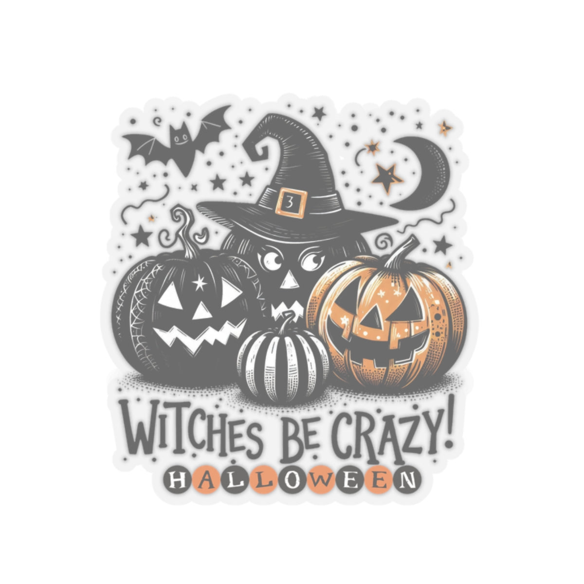 Witches Be Crazy Kiss-Cut Stickers, Happy Halloween Kiss-Cut Stickers, Spooky Season Kiss-Cut Stickers, Cute Cat Halloween Kiss-Cut Stickers.