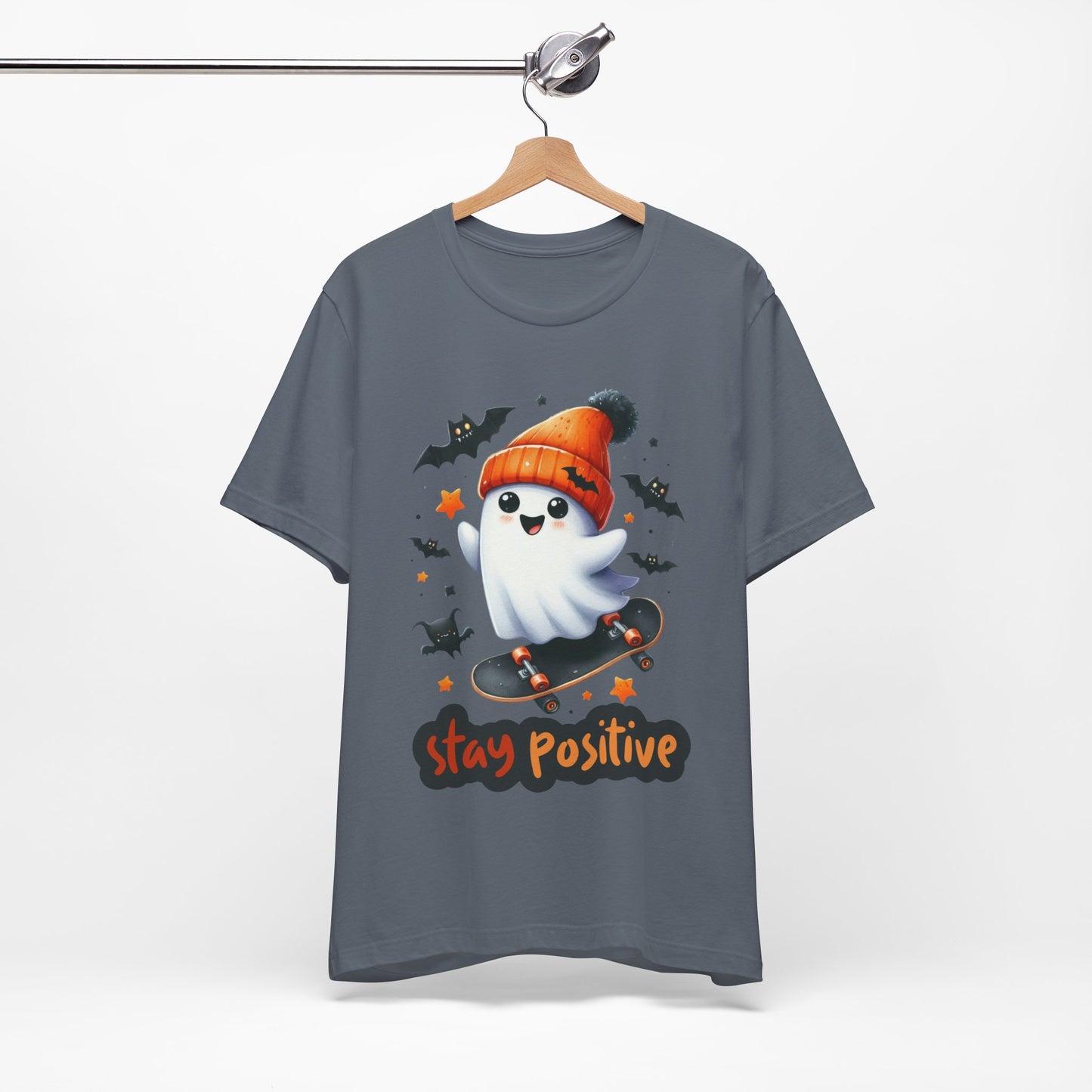 Stay Positive Cute Ghost T-shirt, Happy Halloween Skeleton T-shirt, Happy Halloween T-shirt, Trick Or Treat T-shirt, Halloween T-shirt, Cool Halloween T-shirt, Spooky T-shirt,
