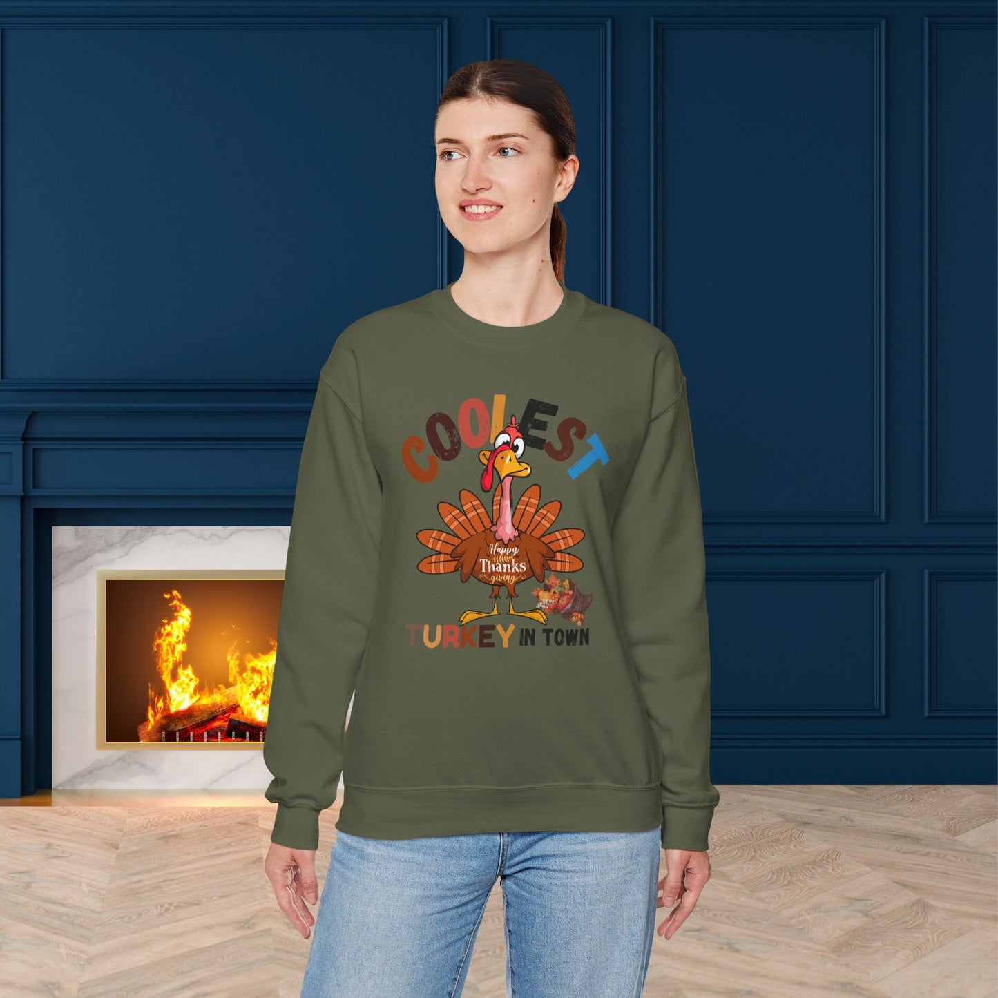 Coolest Turkey in Town Sweatshirt, HappyThanksgiving Sweatshirt - Unisex Heavy Blend, Happy Thanksgiving2024 Sweatshirt, Thanksgiving Gift, Festive Sweatshirt.
