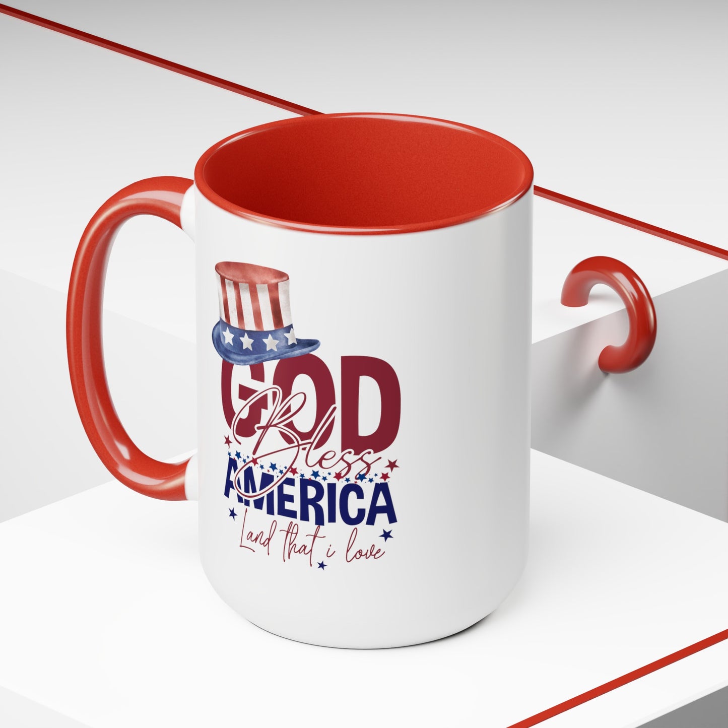 Happy 4th Of July Two -Tone Coffee Mug.15oz. God Bless America Coffee Mug.