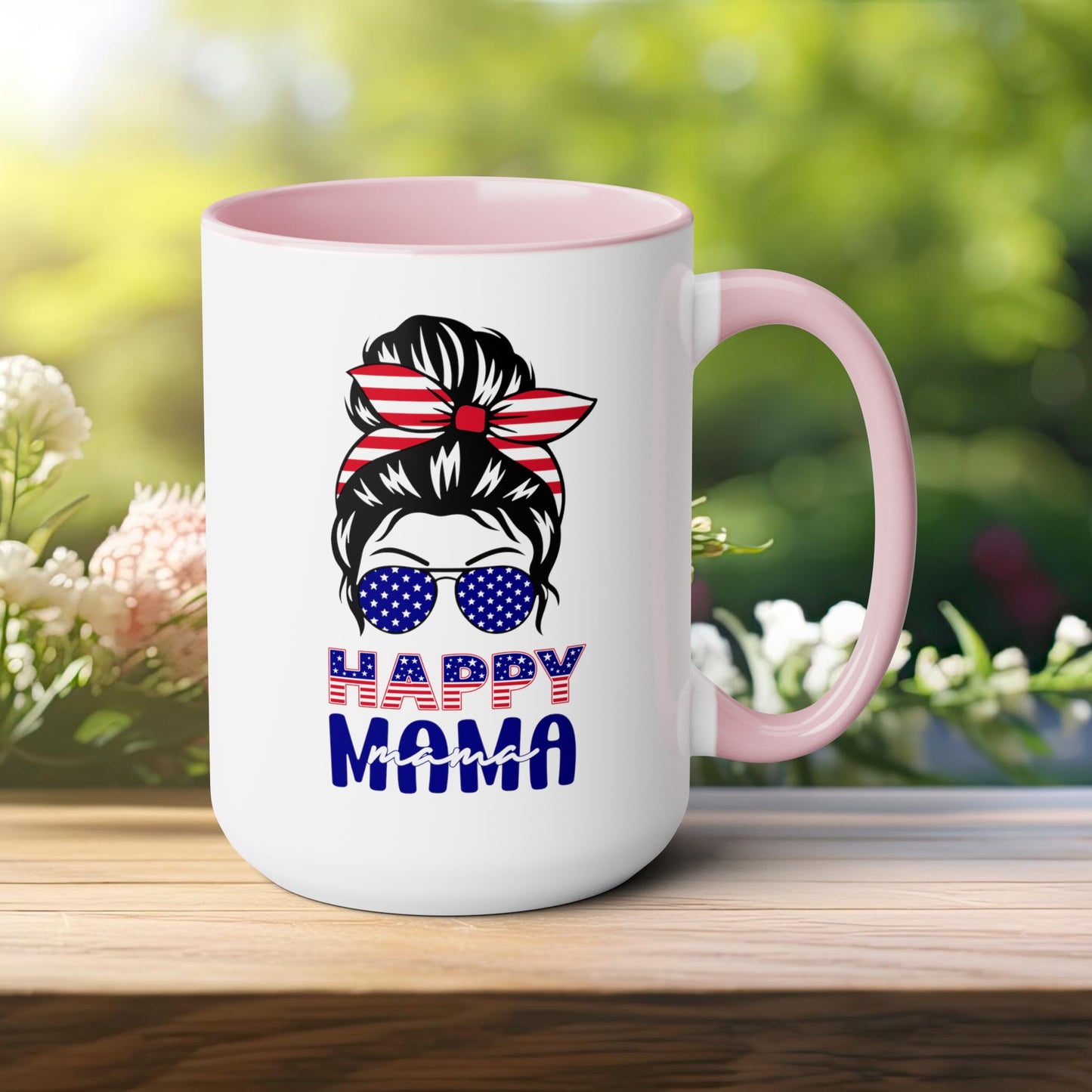 Happy 4th Of July Two -Tone Coffee Mug.15oz. Happy Independence Day Coffee Mug. America, Red White Blue, Flag,Peace Love America. Happy Mama.