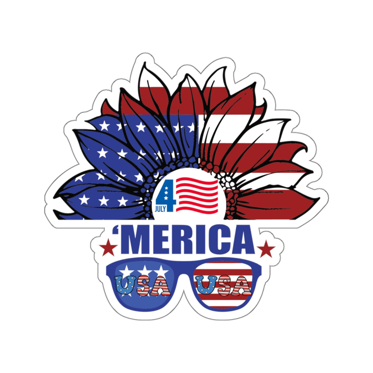 Happy 4th Of July Kiss-Cut Stickers, America, Flag, Peace Love America. Proud To Be An American, Red White Blue stickers.