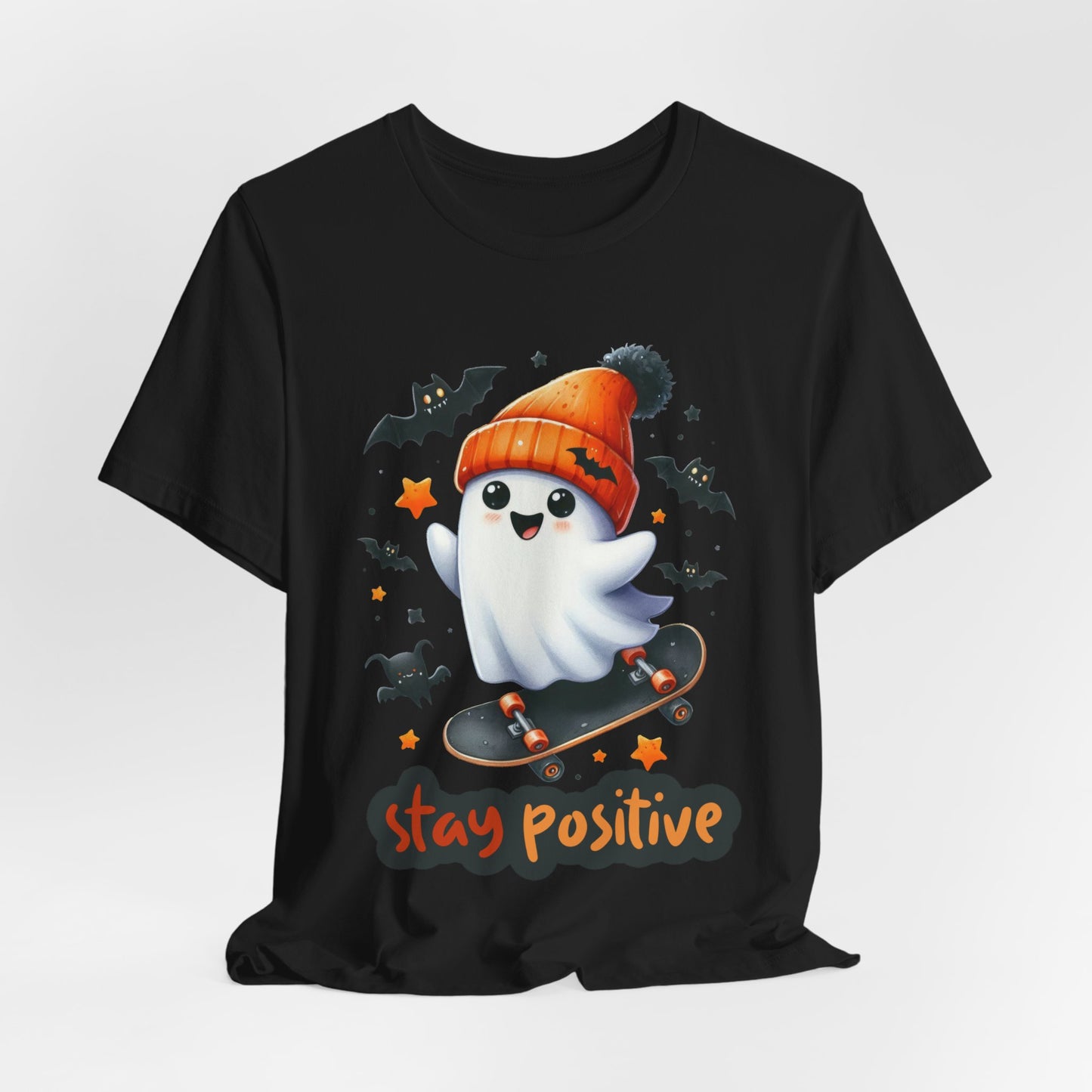 Stay Positive Cute Ghost T-shirt, Happy Halloween Skeleton T-shirt, Happy Halloween T-shirt, Trick Or Treat T-shirt, Halloween T-shirt, Cool Halloween T-shirt, Spooky T-shirt,