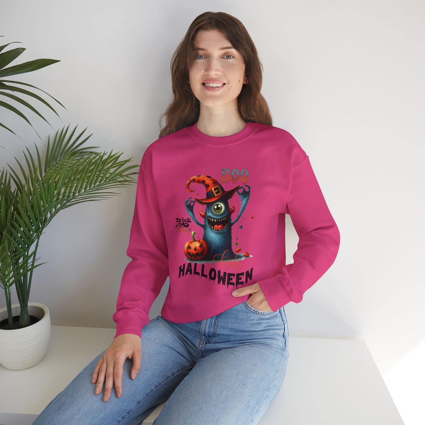 Boo Happy Halloween Sweatshirt, Happy Halloween Sweatshirt - Unisex Heavy Blend Crewneck, Halloween Sweatshirt, Cute Spooky Ghost sweatshirt.