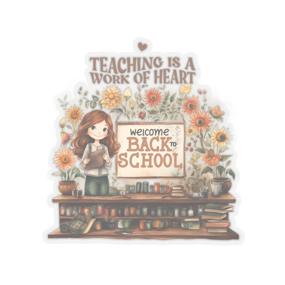 Teaching Is A Work Of Heart Back To School Kiss-Cut Stickers, First Grade Squad Kiss-Cut Stickers, Gift for First graders, Ready for School, Back to Learning.
