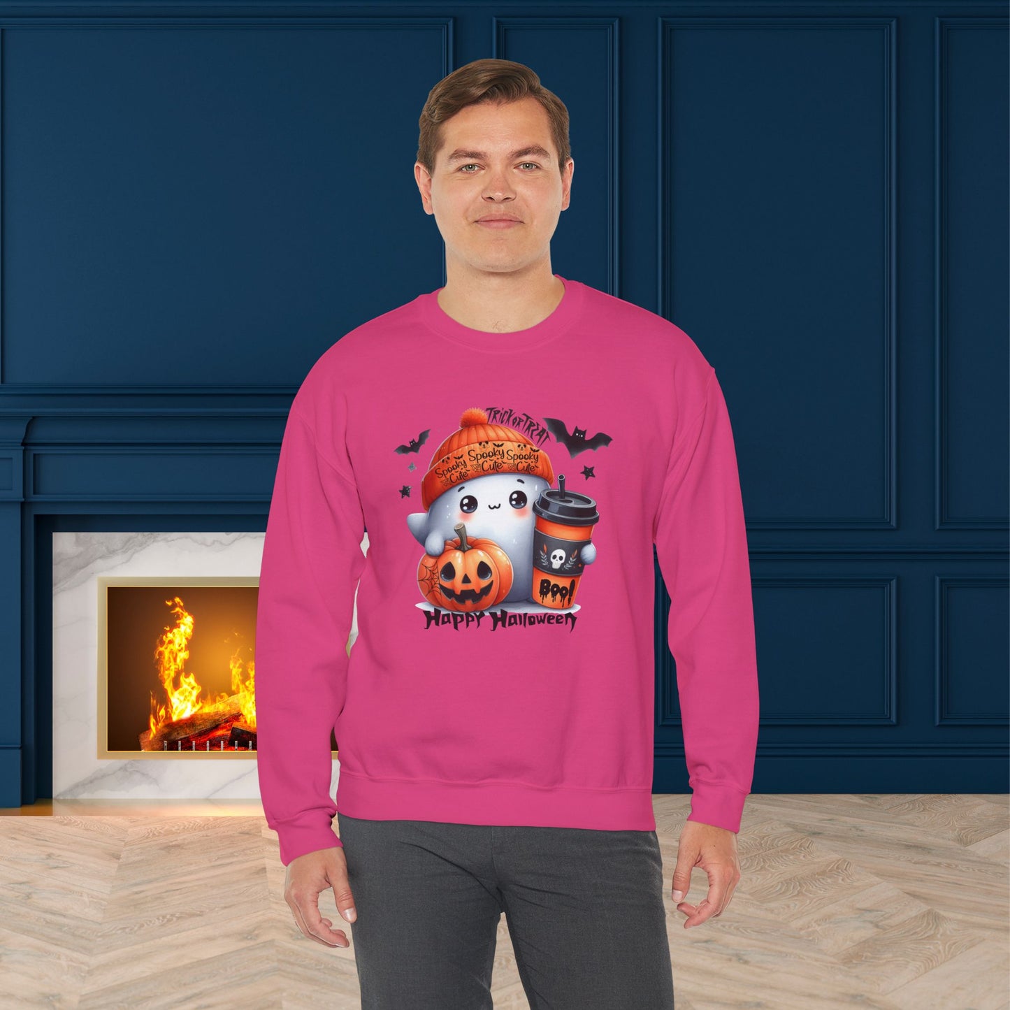 Spooky Cute Halloween Sweatshirt, Happy Halloween Sweatshirt - Unisex Heavy Blend Crewneck, Halloween Sweatshirt, Cute Spooky Ghost sweatshirt.