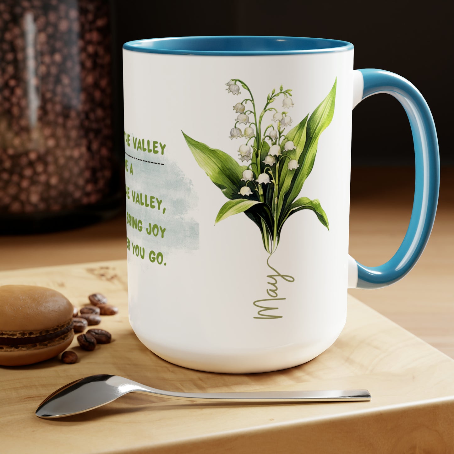 Birth Month FlowerTwo-Tone Coffee Mugs, 15oz, May Birth Month Flower mug.