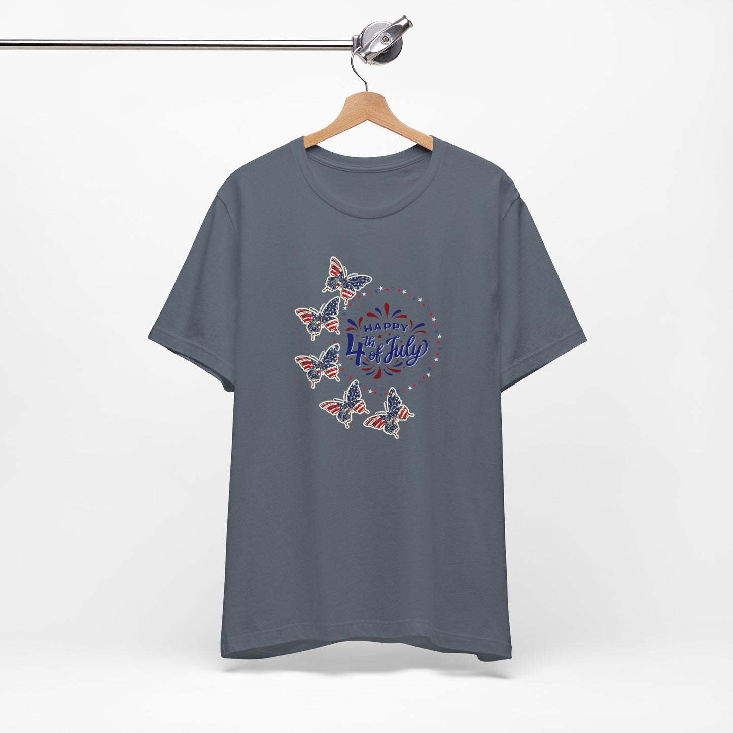 4th of July T-Shirt, Happy 4th Of July Butterfly T-Shirt, Fourth of July unisex jersey short sleeve.
