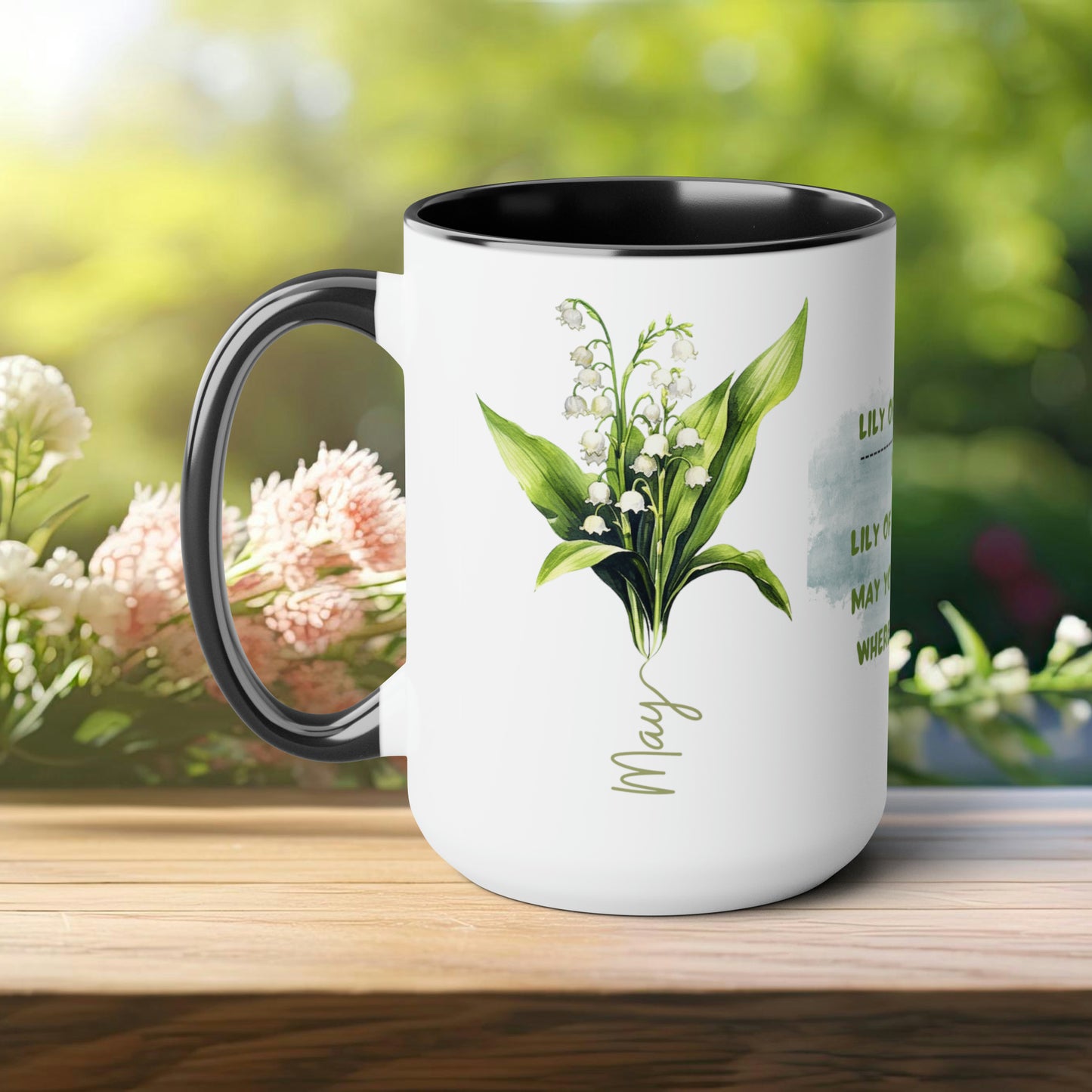 Birth Month FlowerTwo-Tone Coffee Mugs, 15oz, May Birth Month Flower mug.