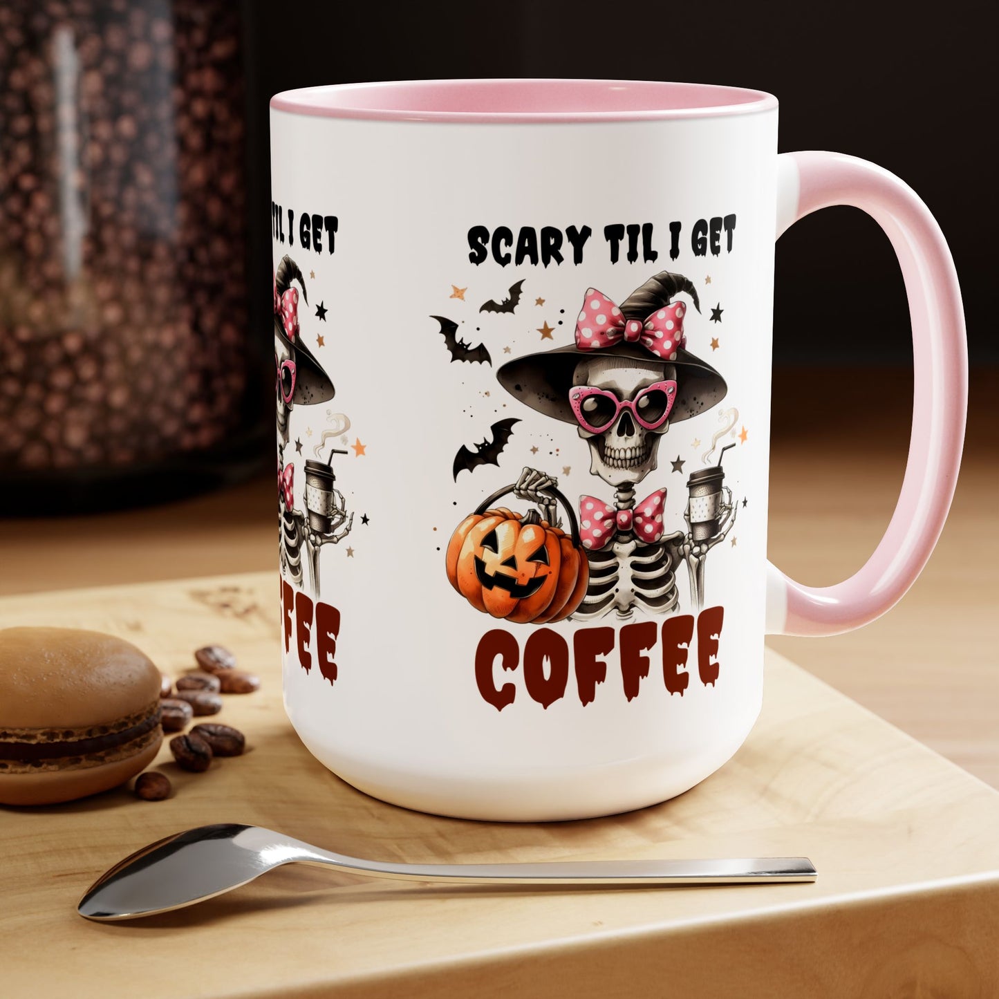 Scary Til I Get Coffee Halloween Coffee Mug, Let's Go Halloween Coffee Mug, Trick or Treat Halloween Coffee Mug, Cute Skeleton Coffee Mug, Spooky Season Halloween Coffee Mug.