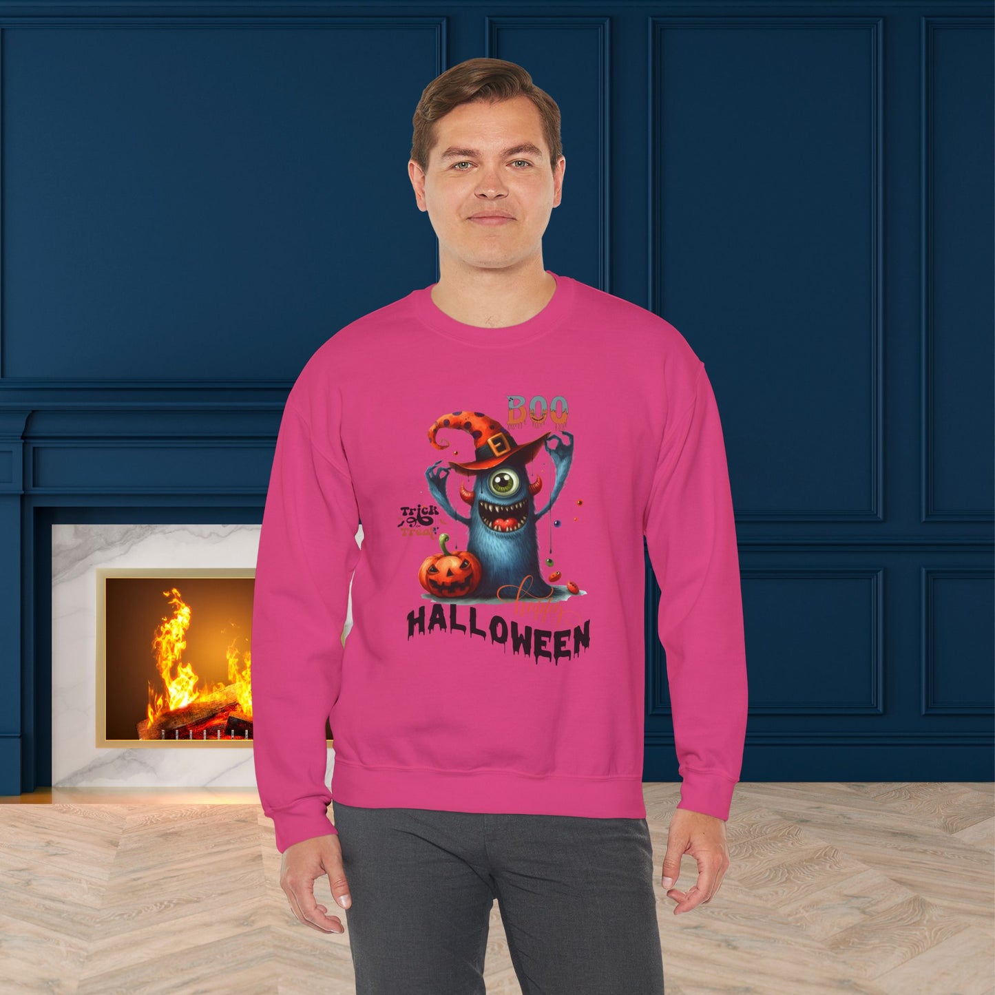Boo Happy Halloween Sweatshirt, Happy Halloween Sweatshirt - Unisex Heavy Blend Crewneck, Halloween Sweatshirt, Cute Spooky Ghost sweatshirt.