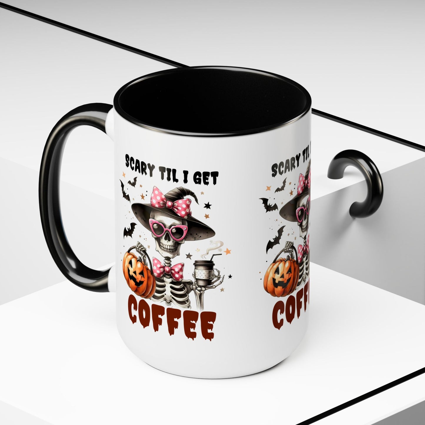 Scary Til I Get Coffee Halloween Coffee Mug, Let's Go Halloween Coffee Mug, Trick or Treat Halloween Coffee Mug, Cute Skeleton Coffee Mug, Spooky Season Halloween Coffee Mug.