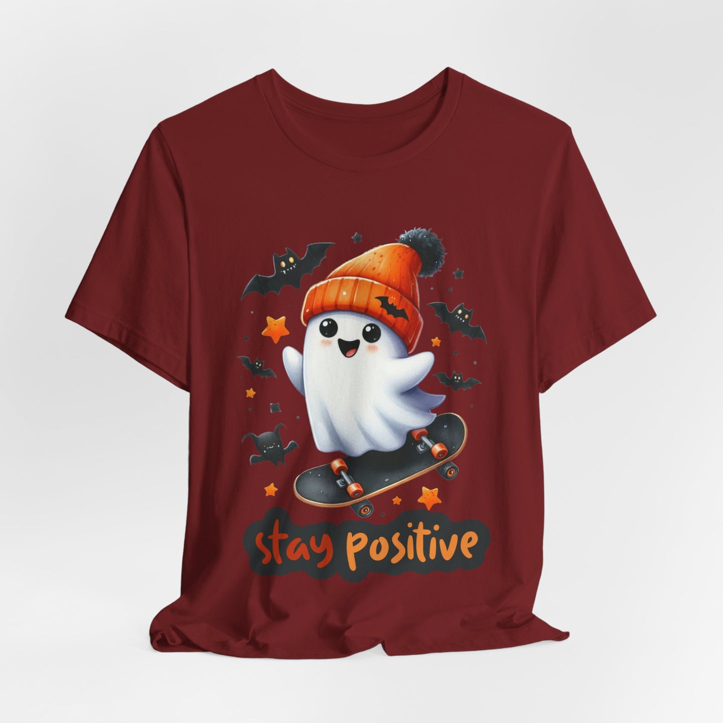 Stay Positive Cute Ghost T-shirt, Happy Halloween Skeleton T-shirt, Happy Halloween T-shirt, Trick Or Treat T-shirt, Halloween T-shirt, Cool Halloween T-shirt, Spooky T-shirt,