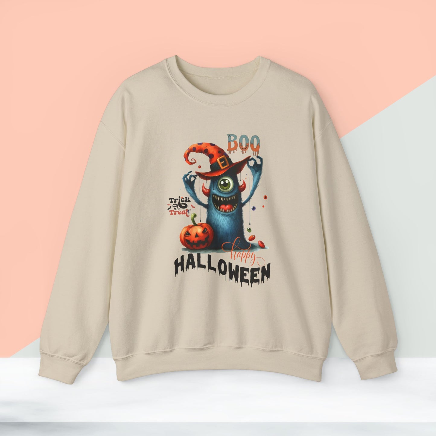 Boo Happy Halloween Sweatshirt, Happy Halloween Sweatshirt - Unisex Heavy Blend Crewneck, Halloween Sweatshirt, Cute Spooky Ghost sweatshirt.