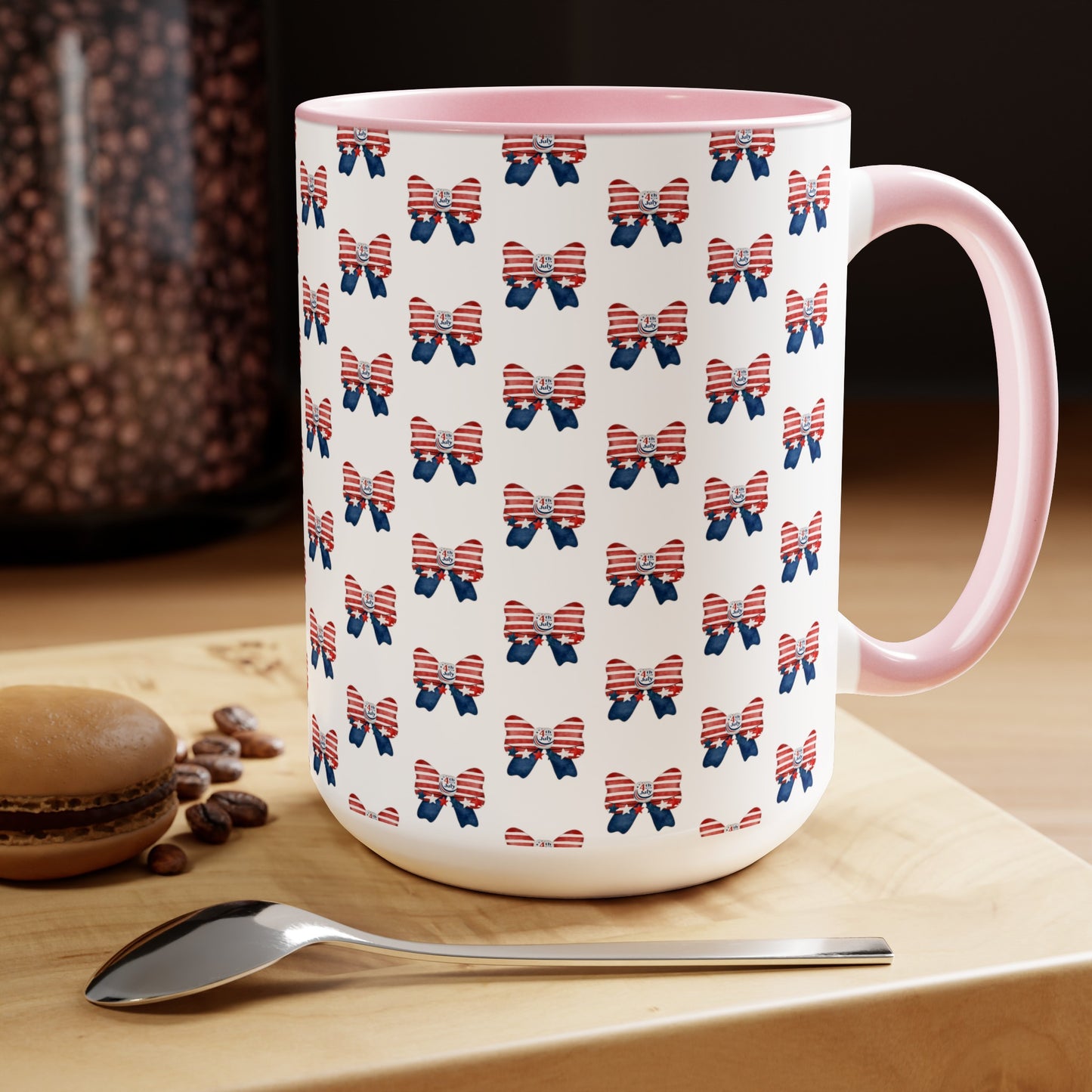 Happy 4th Of July Two -Tone Coffee Mug.15oz.America, Flag, Peace Love America. Proud To Be An American, Red White Blue mug.
