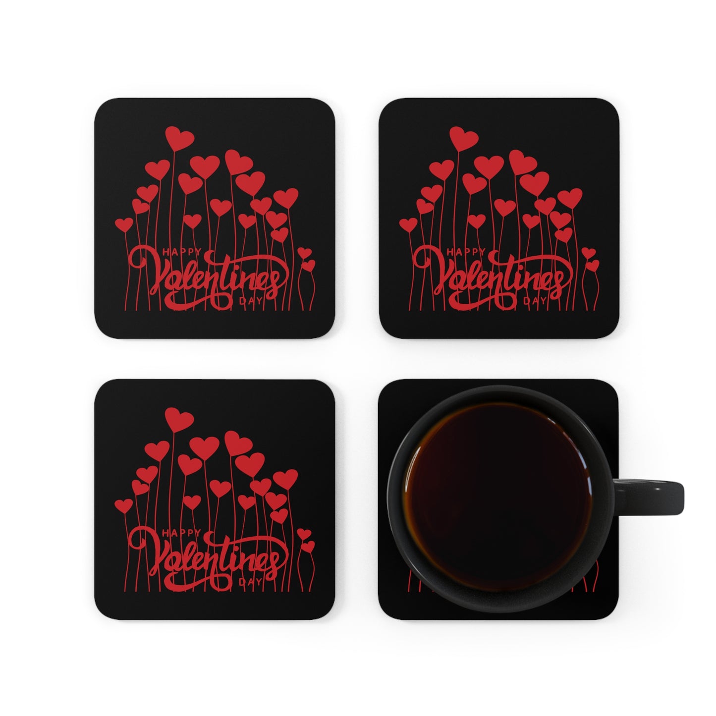 Happy Valentines Day Corkwood Coaster Set