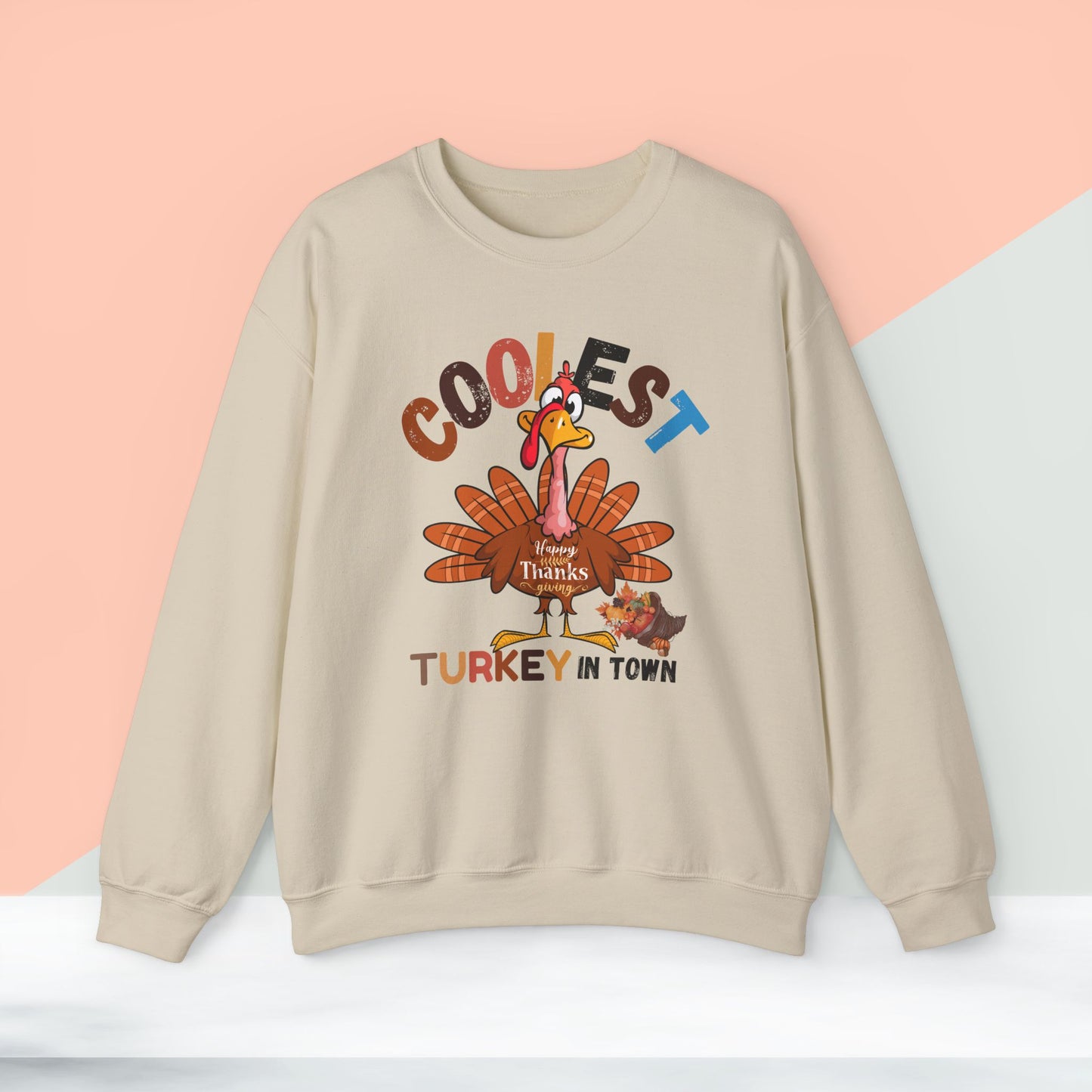 Coolest Turkey in Town Sweatshirt, HappyThanksgiving Sweatshirt - Unisex Heavy Blend, Happy Thanksgiving2024 Sweatshirt, Thanksgiving Gift, Festive Sweatshirt.