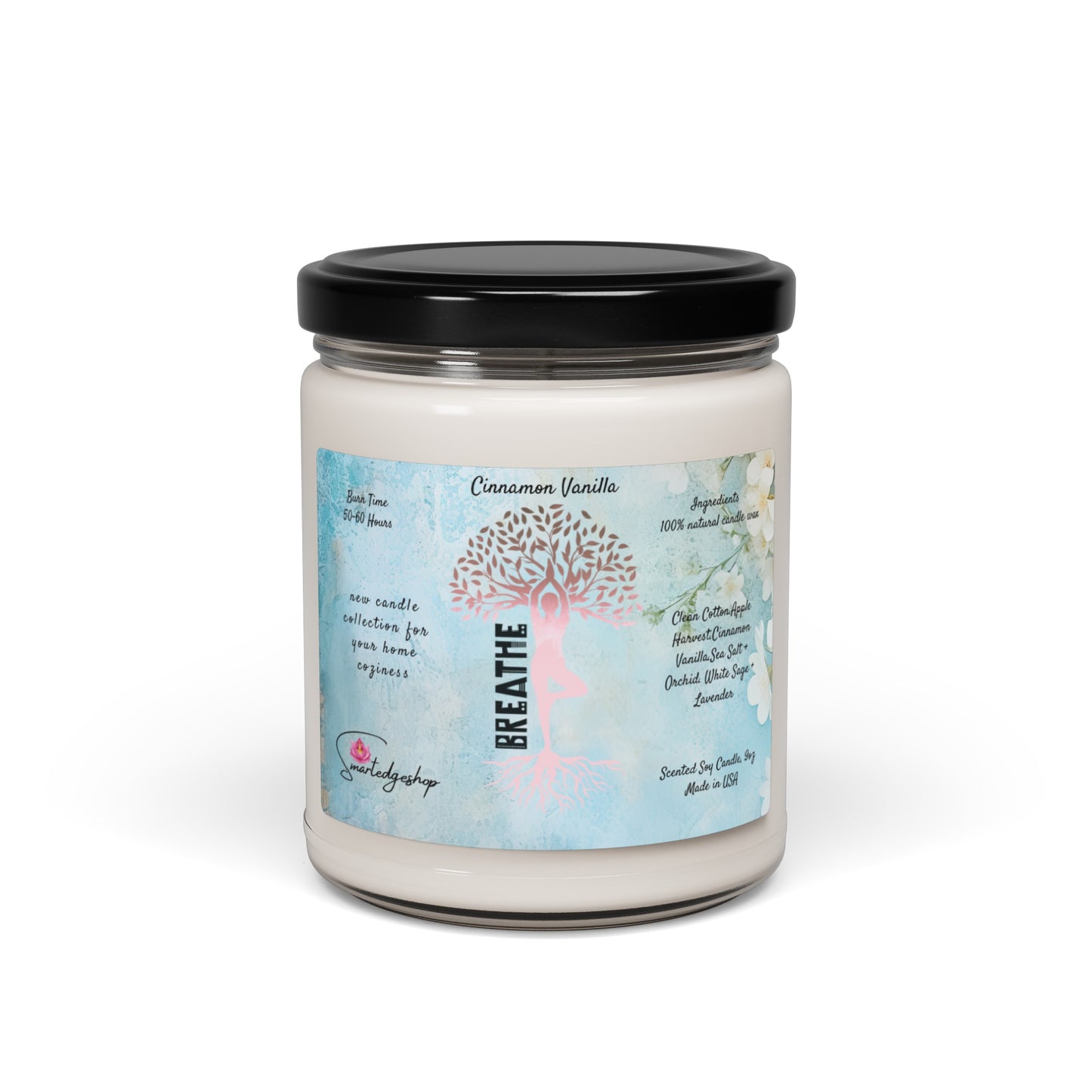Breathe Yoga Scented Soy Candle, 9oz,Yoga , CuteCandle, Mindful Gift, Yoga lovers candle, Yoga Instructor Gift, Gift For Yoga lovers, Gift For Yogi.