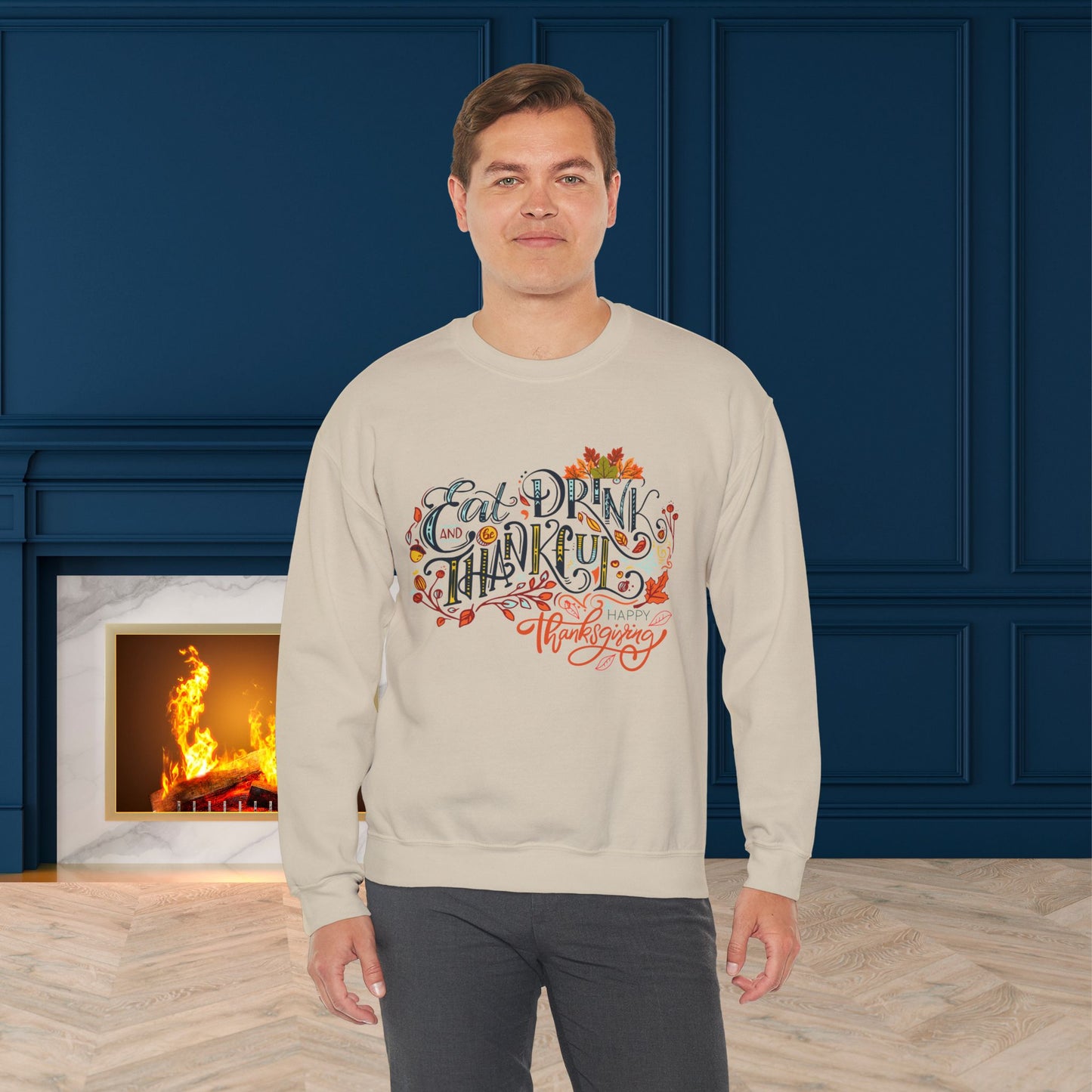 Eat Drink & Thankful Sweatshirt, Thanksgiving Sweatshirt, HappyThanksgiving Sweatshirt - Unisex Heavy Blend, Happy Thanksgiving2024 Sweatshirt, Thanksgiving Gift, Festive Sweatshirt.