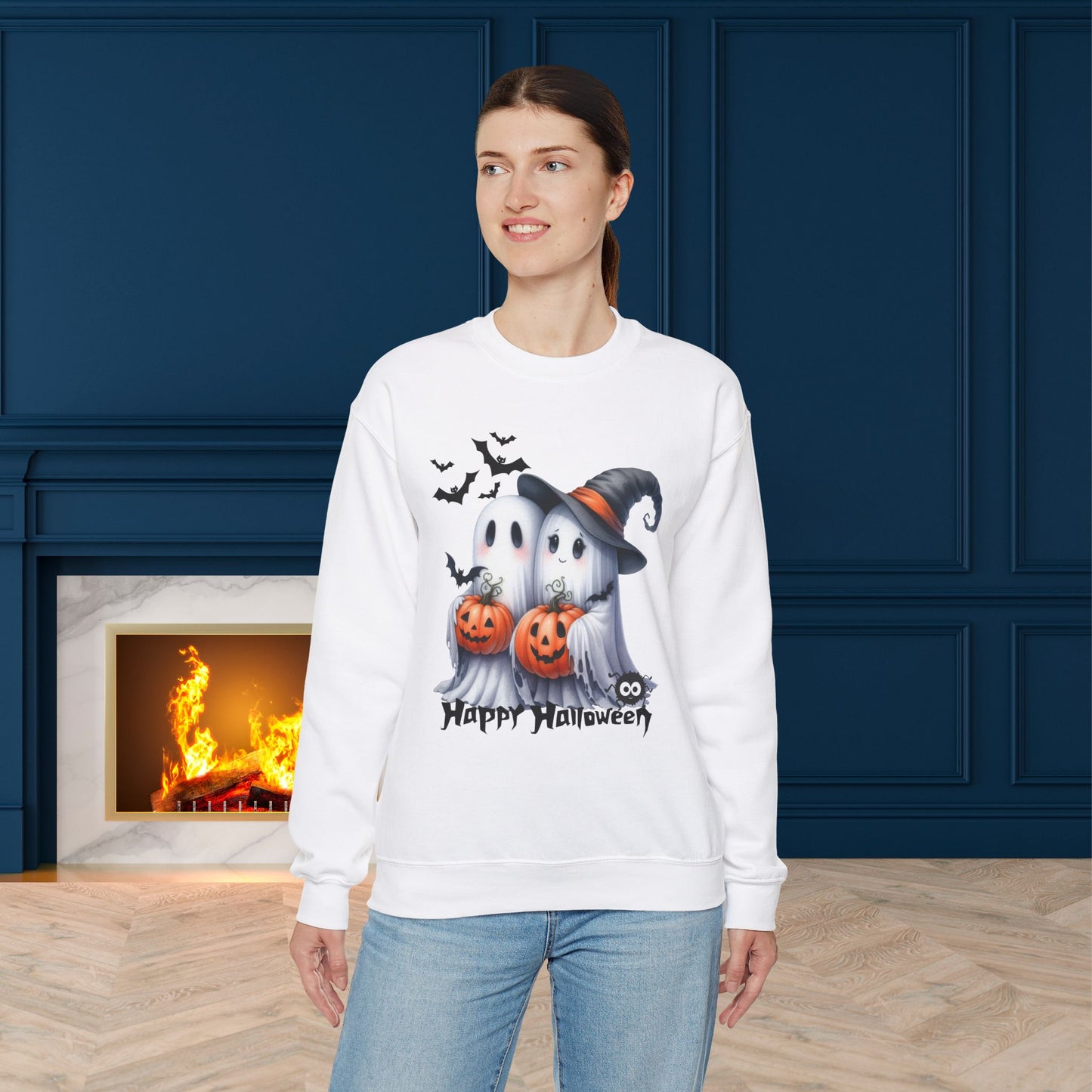 Happy Halloween Sweatshirt, Happy Halloween Sweatshirt - Unisex Heavy Blend Crewneck, Halloween Sweatshirt, Cute Spooky Ghost sweatshirt.