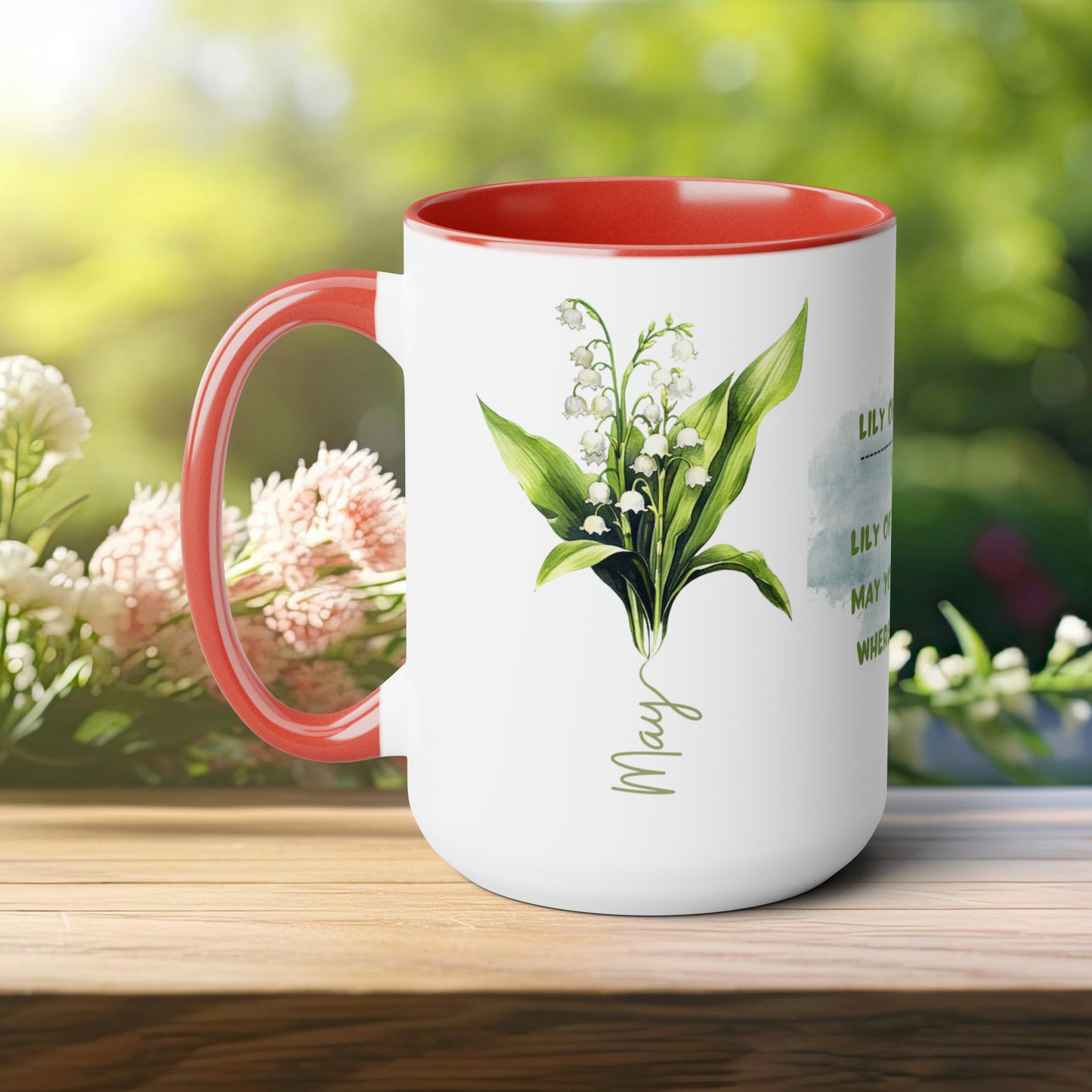 Birth Month FlowerTwo-Tone Coffee Mugs, 15oz, May Birth Month Flower mug.