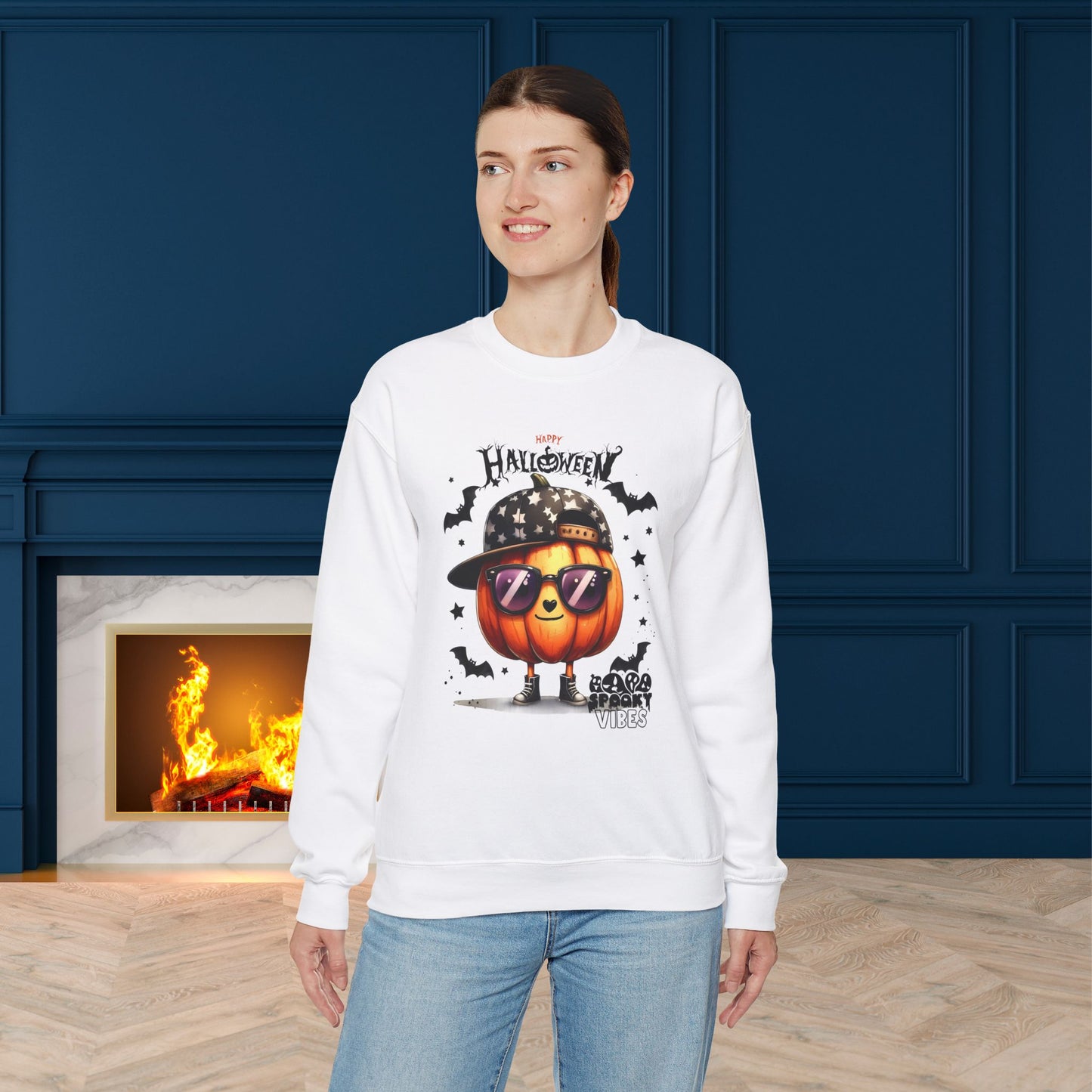 Spooky Vibes Halloween Sweatshirt, Happy Halloween Sweatshirt - Unisex Heavy Blend Crewneck, Halloween Sweatshirt, Cute Spooky Ghost sweatshirt.