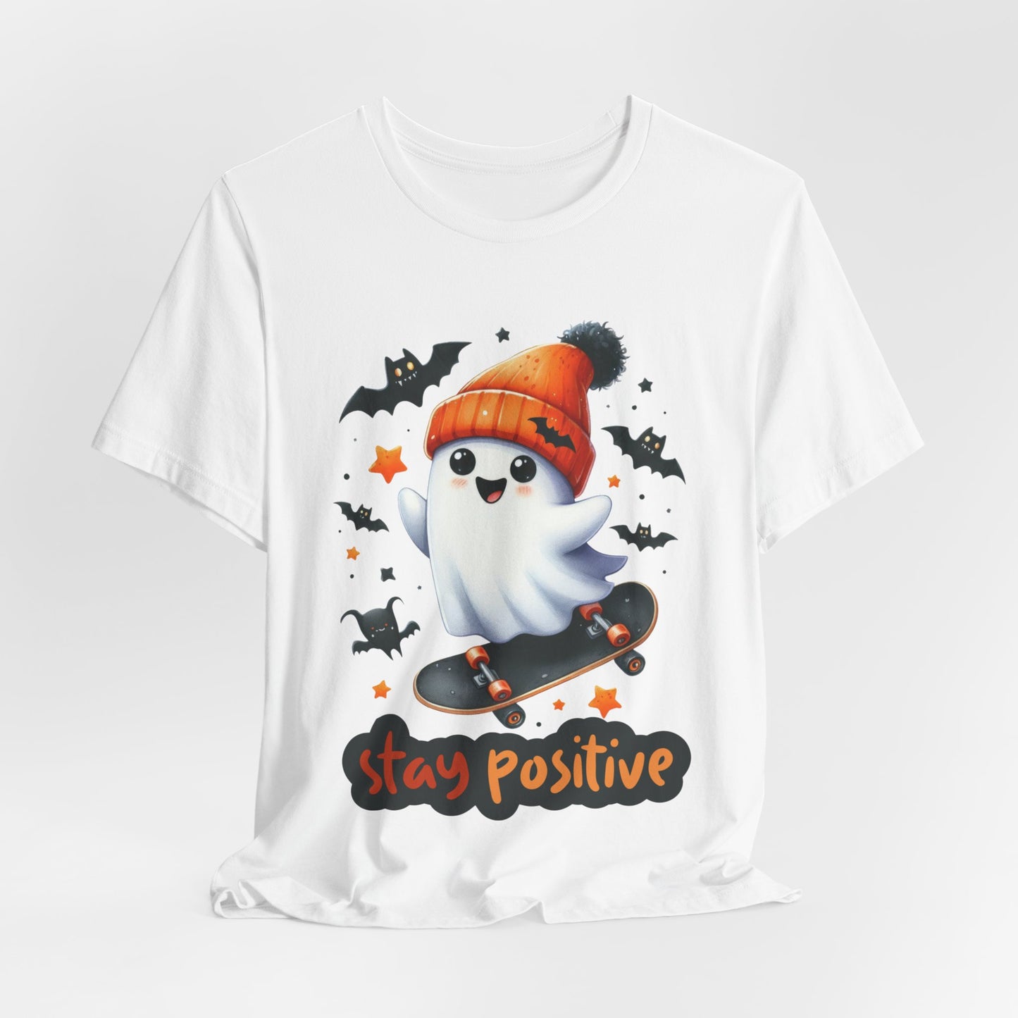 Stay Positive Cute Ghost T-shirt, Happy Halloween Skeleton T-shirt, Happy Halloween T-shirt, Trick Or Treat T-shirt, Halloween T-shirt, Cool Halloween T-shirt, Spooky T-shirt,