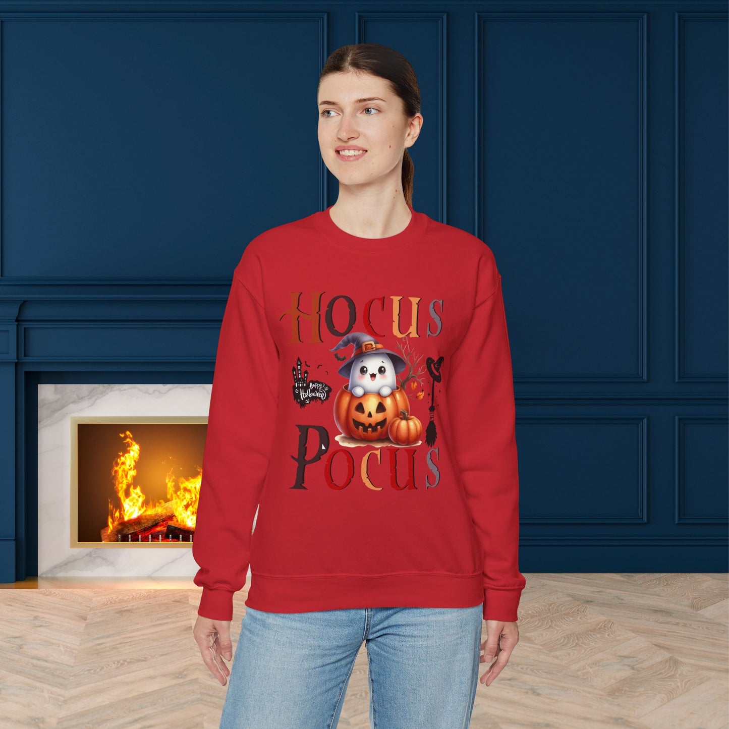 Hocus Pocus Happy Halloween Sweatshirt, Happy Halloween Sweatshirt - Unisex Heavy Blend Crewneck, Halloween Sweatshirt, Cute Spooky Ghost sweatshirt.