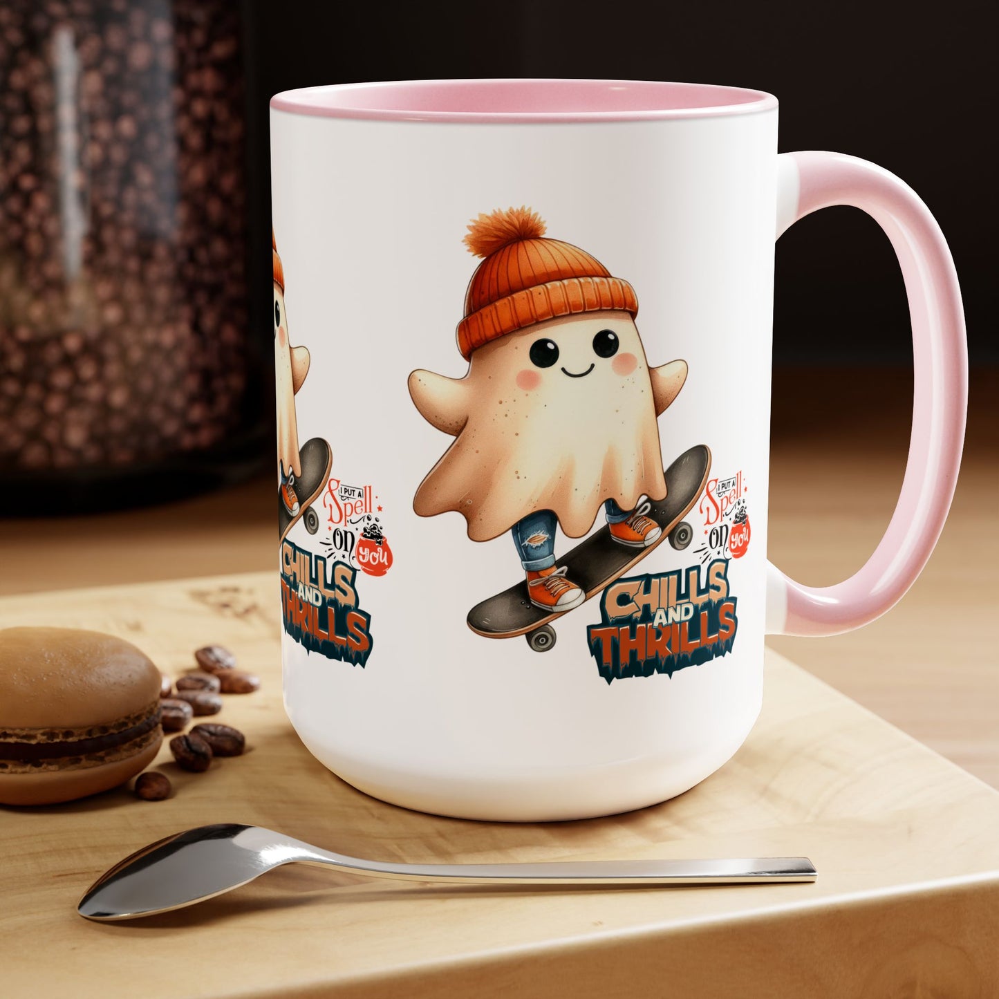 Chills & Thrills Halloween Coffee Mug, Let's Go Halloween Coffee Mug, Trick or Treat Halloween Coffee Mug, Cute Skeleton Coffee Mug, Spooky Season Halloween Coffee Mug.