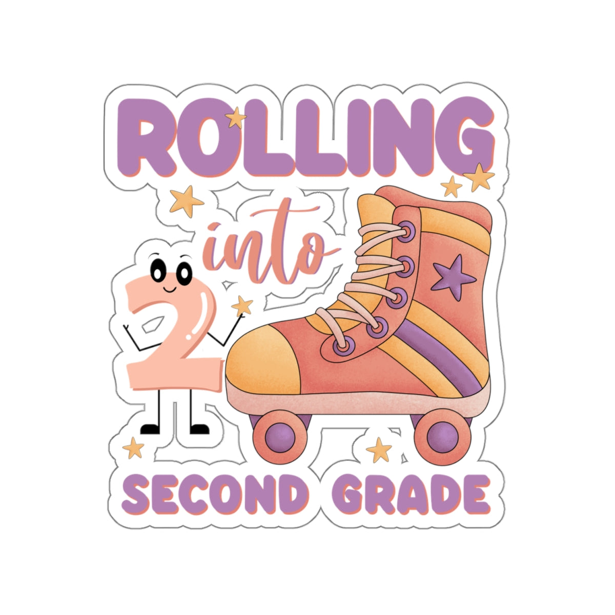 Rolling Into 2nd Grade Back To School Kiss-Cut Stickers, First Grade Squad Kiss-Cut Stickers, Gift for First graders, Ready for School, Back to Learning.