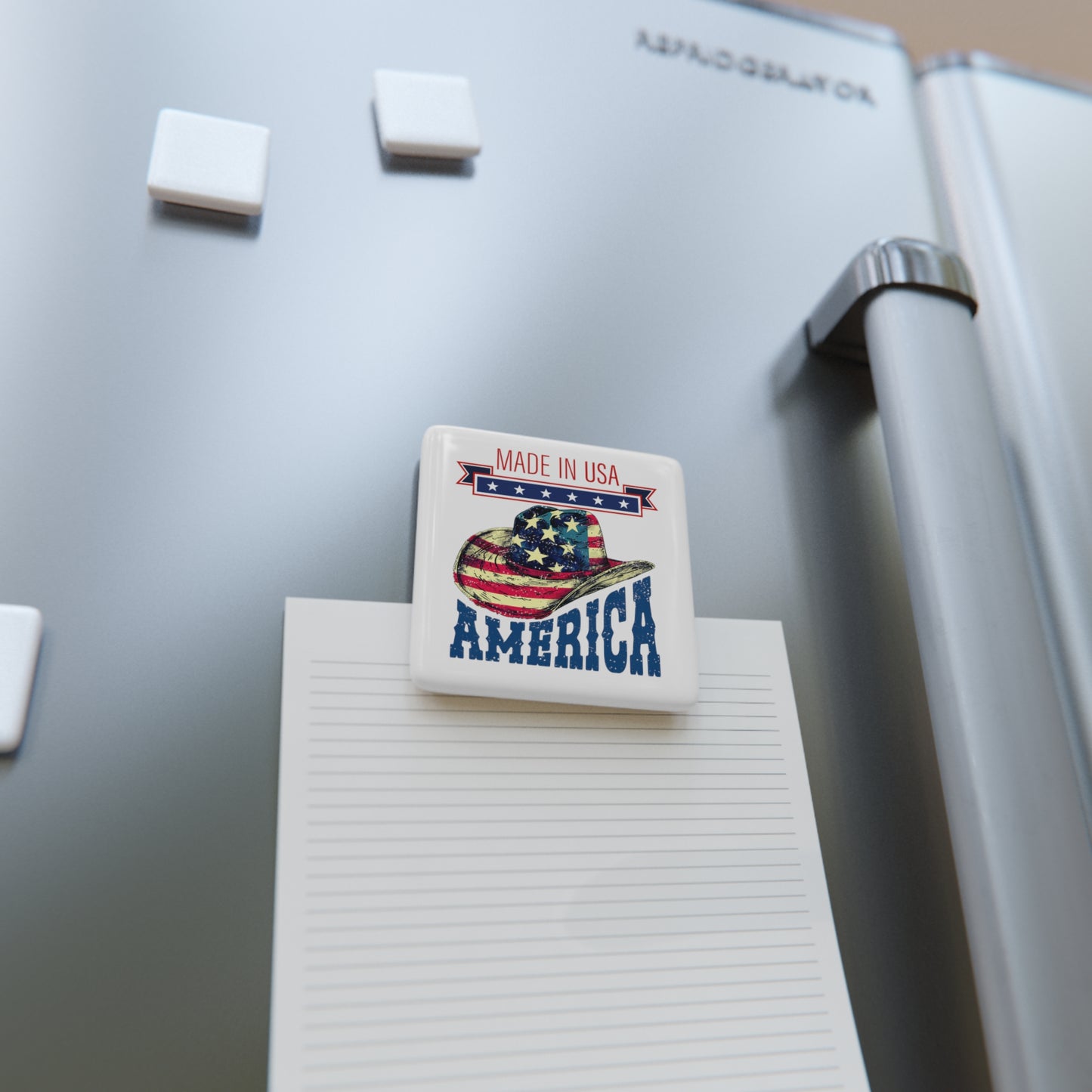Happy 4th of July Porcelain Magnet, Square, Flag, Peace Love America. Proud To Be An American, Red White Blue Magnet, God Bless America Magnet.