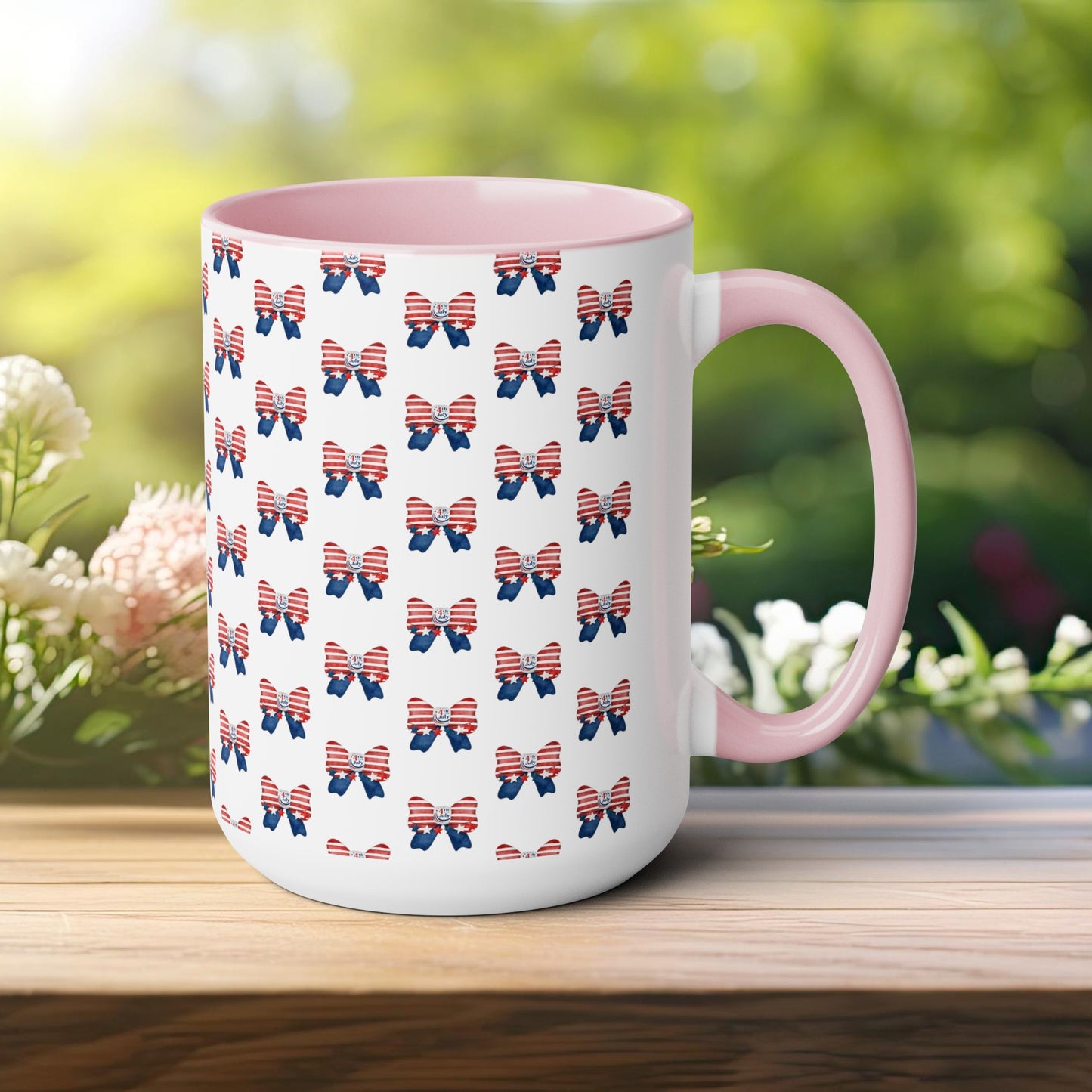 Happy 4th Of July Two -Tone Coffee Mug.15oz.America, Flag, Peace Love America. Proud To Be An American, Red White Blue mug.