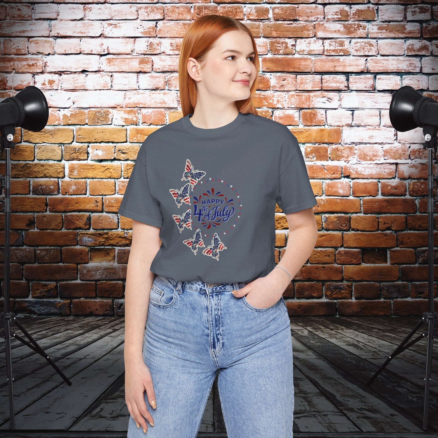 4th of July T-Shirt, Happy 4th Of July Butterfly T-Shirt, Fourth of July unisex jersey short sleeve.