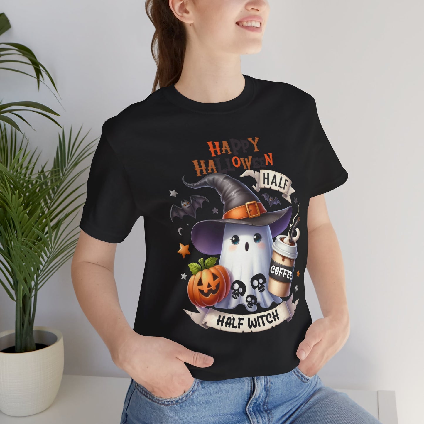Half Coffee Half Witch T-shirt, Happy Halloween T-shirt, Trick Or Treat T-shirt, Halloween T-shirt, Cool Halloween T-shirt, Spooky T-shirt,