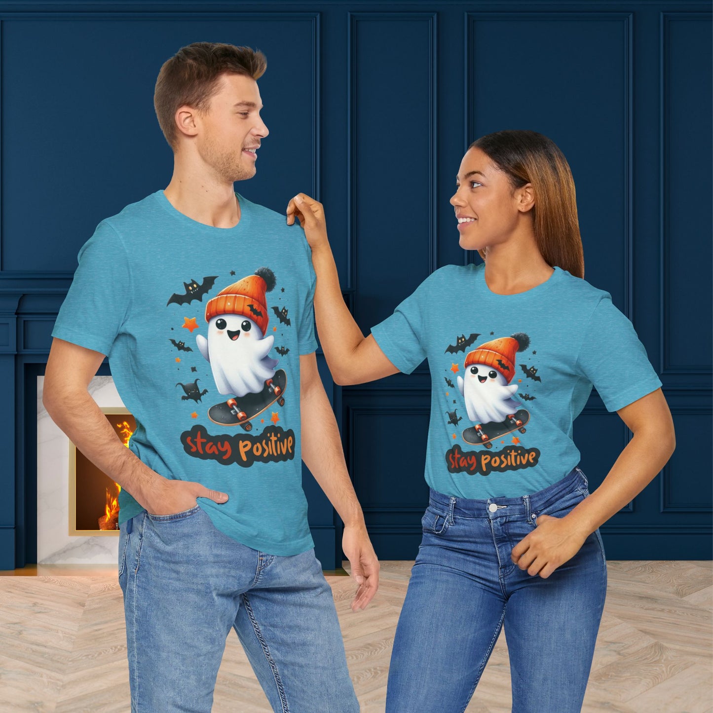 Stay Positive Cute Ghost T-shirt, Happy Halloween Skeleton T-shirt, Happy Halloween T-shirt, Trick Or Treat T-shirt, Halloween T-shirt, Cool Halloween T-shirt, Spooky T-shirt,