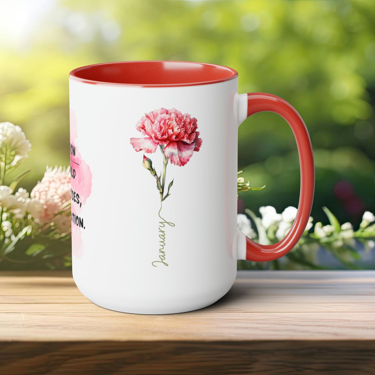 January Birth Month Flower Two-Tone Coffee Mugs, 15oz, Magical Birth Month Flower Mug.