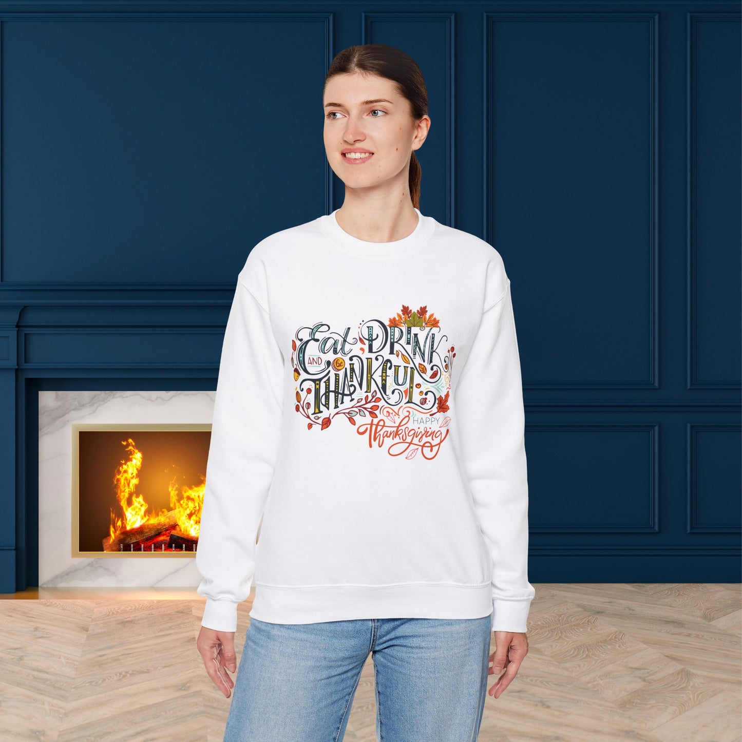 Eat Drink & Thankful Sweatshirt, Thanksgiving Sweatshirt, HappyThanksgiving Sweatshirt - Unisex Heavy Blend, Happy Thanksgiving2024 Sweatshirt, Thanksgiving Gift, Festive Sweatshirt.