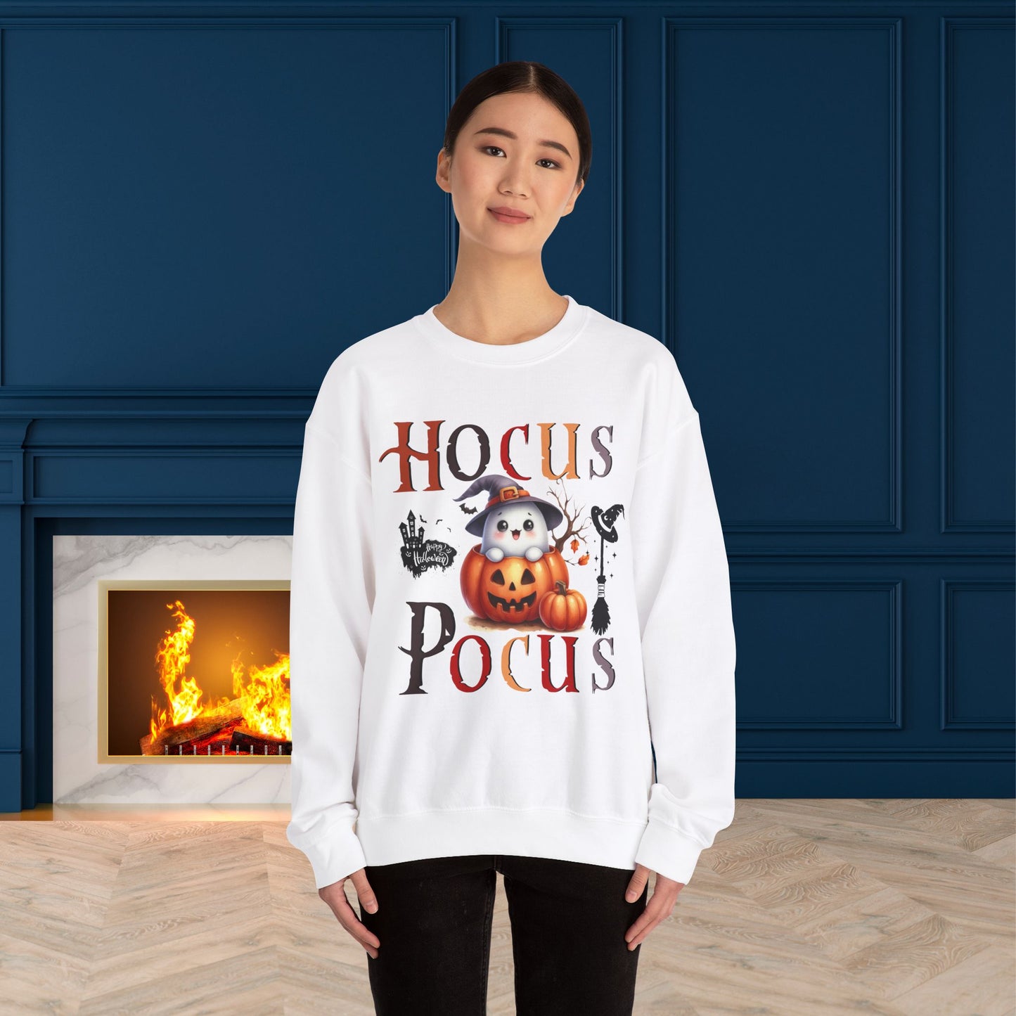 Hocus Pocus Happy Halloween Sweatshirt, Happy Halloween Sweatshirt - Unisex Heavy Blend Crewneck, Halloween Sweatshirt, Cute Spooky Ghost sweatshirt.