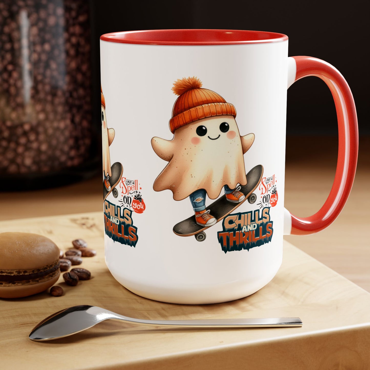 Chills & Thrills Halloween Coffee Mug, Let's Go Halloween Coffee Mug, Trick or Treat Halloween Coffee Mug, Cute Skeleton Coffee Mug, Spooky Season Halloween Coffee Mug.