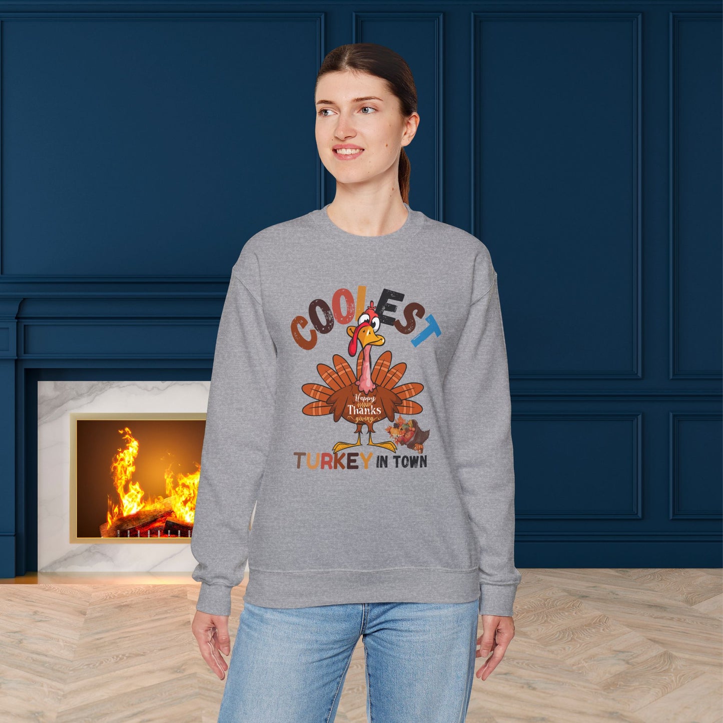 Coolest Turkey in Town Sweatshirt, HappyThanksgiving Sweatshirt - Unisex Heavy Blend, Happy Thanksgiving2024 Sweatshirt, Thanksgiving Gift, Festive Sweatshirt.
