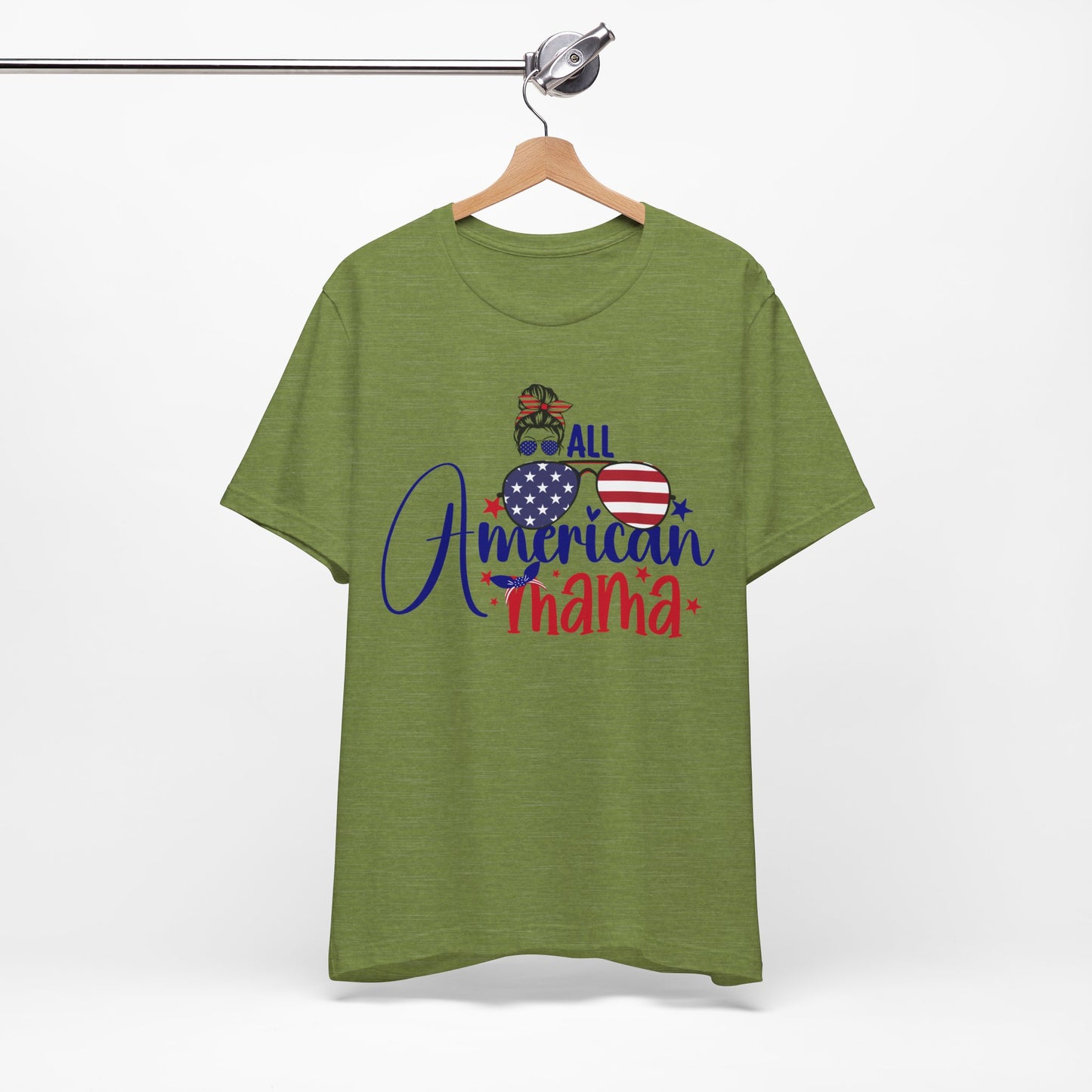 4th of July T-Shirt, All American Mama T-Shirt, Fourth of July unisex jersey short sleeve.