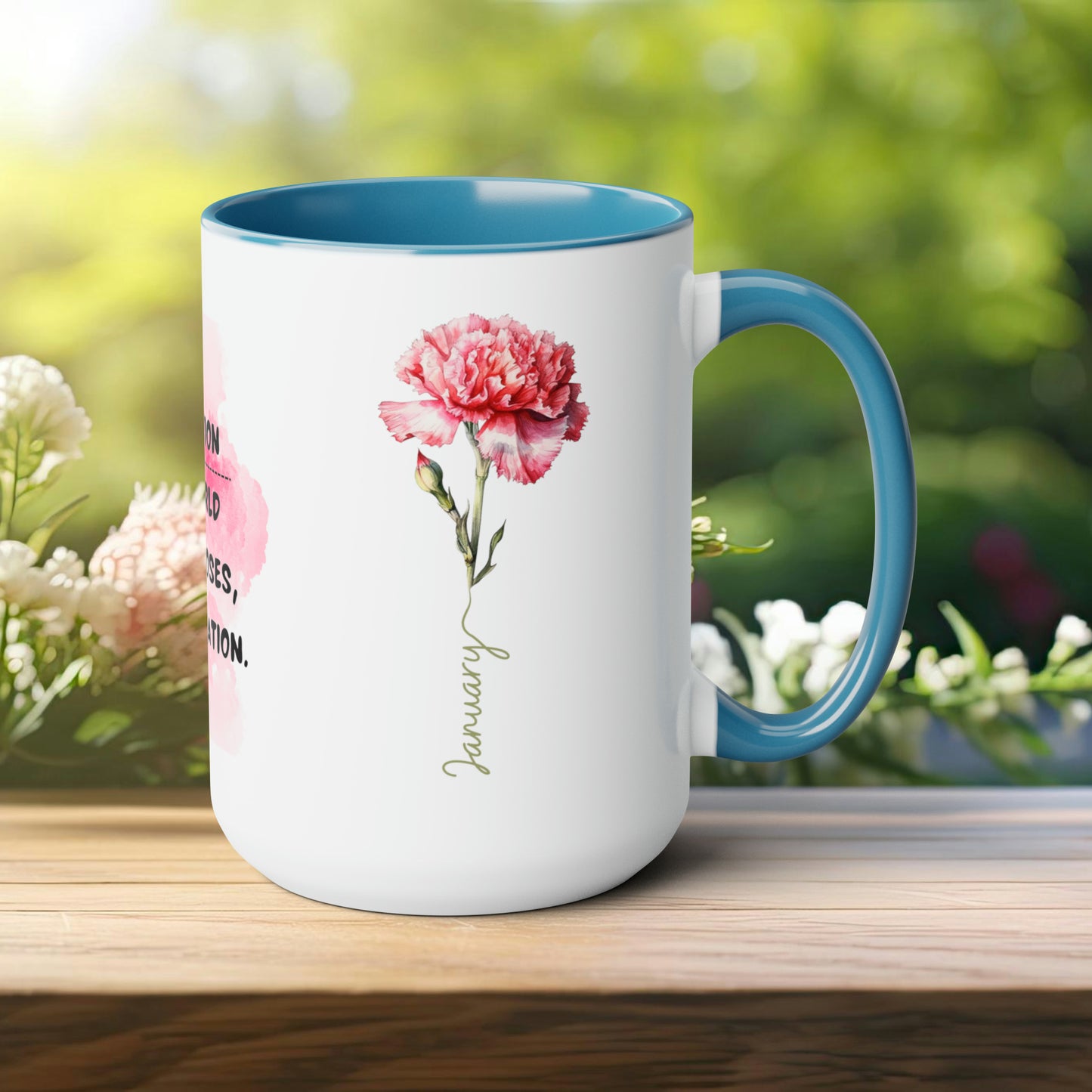 January Birth Month Flower Two-Tone Coffee Mugs, 15oz, Magical Birth Month Flower Mug.