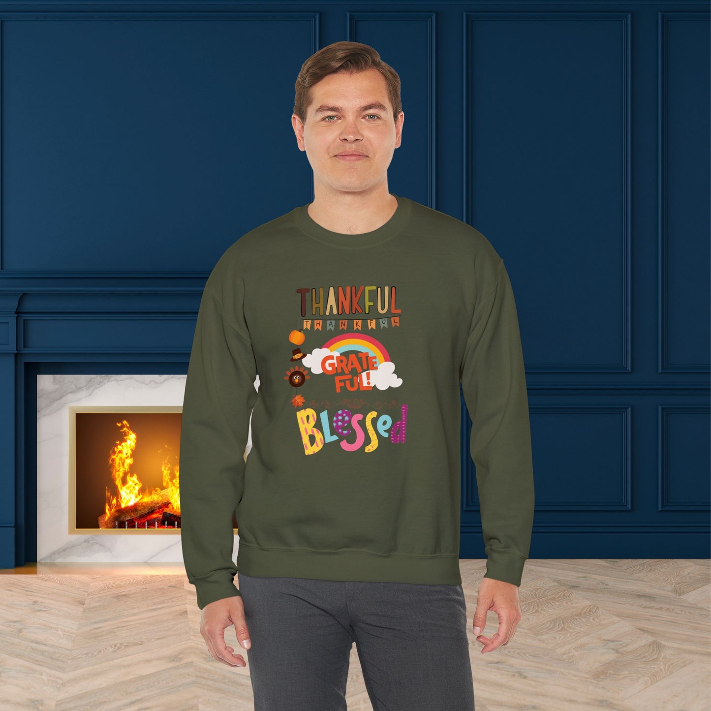 Thankful Grateful Blessed Sweatshirt, HappyThanksgiving Sweatshirt - Unisex Heavy Blend, Happy Thanksgiving2024 Sweatshirt, Thanksgiving Gift, Festive Sweatshirt.