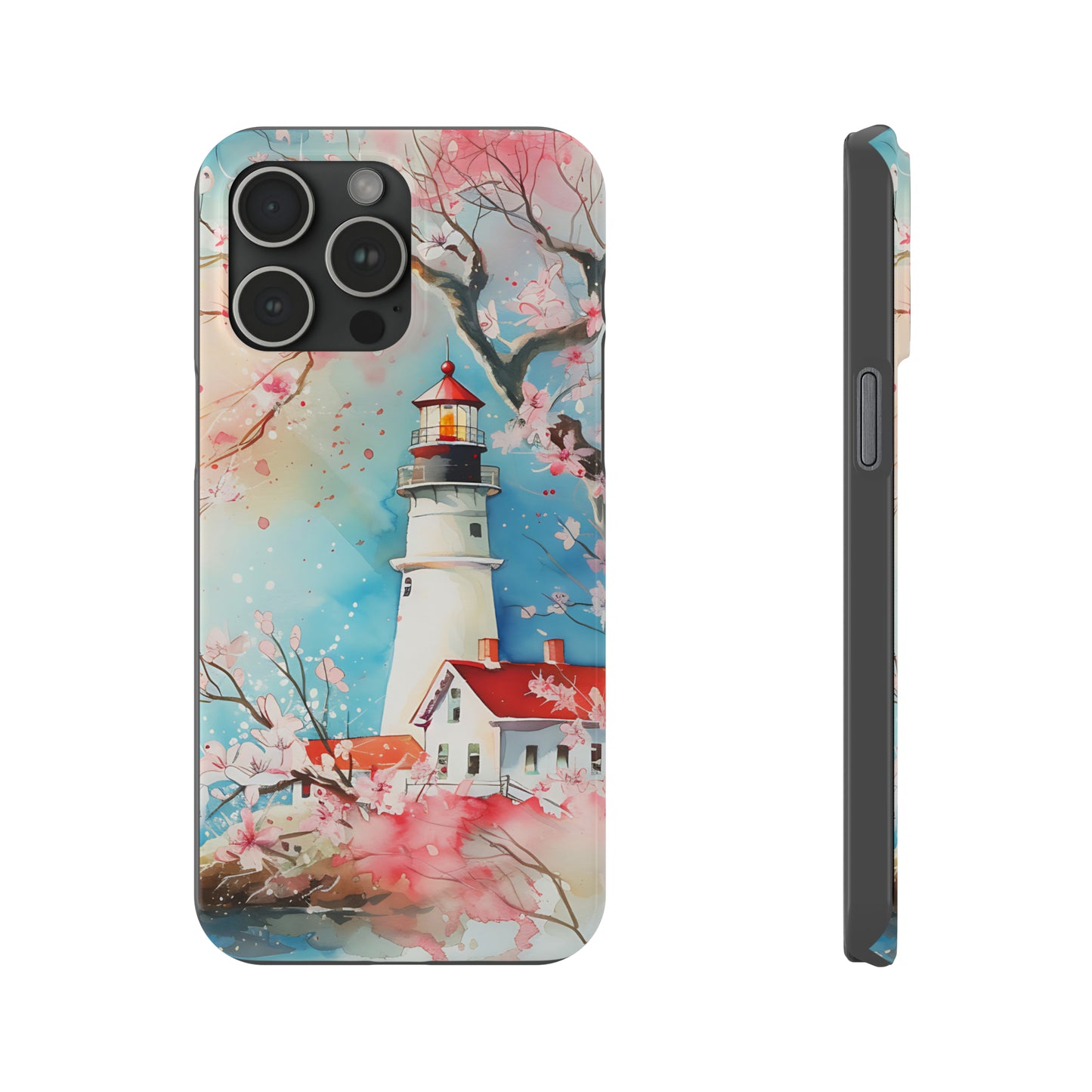 Watercolor Spring Lighthouse iPhone 15 Phone Cases