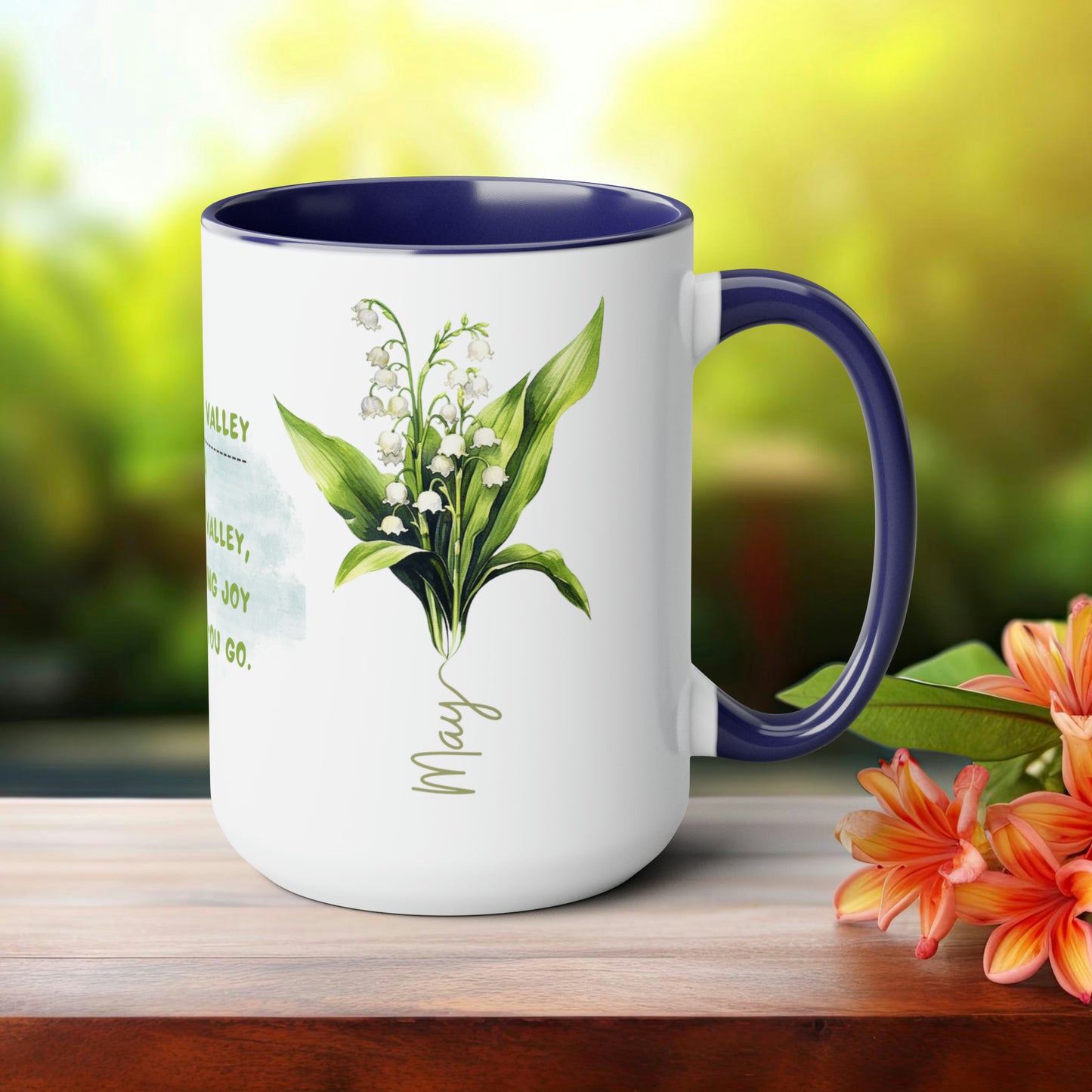 Birth Month FlowerTwo-Tone Coffee Mugs, 15oz, May Birth Month Flower mug.