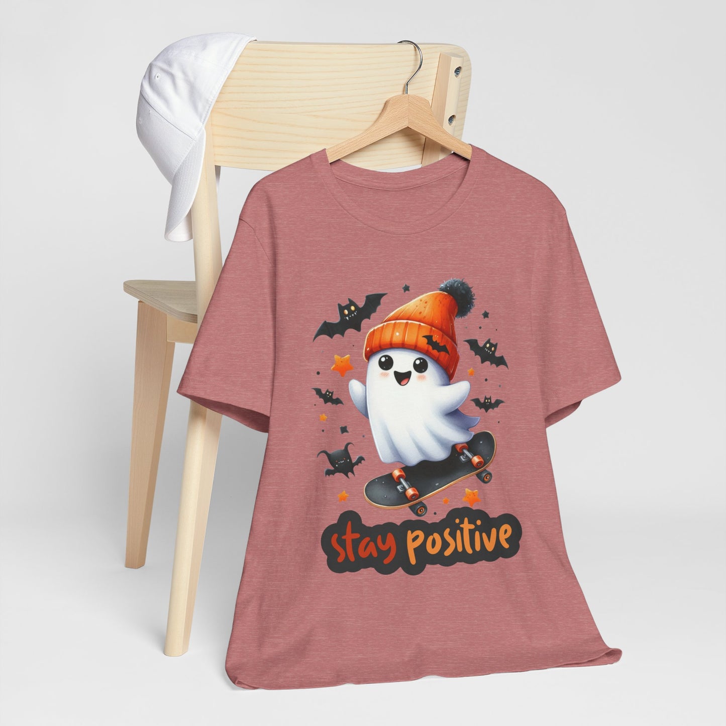 Stay Positive Cute Ghost T-shirt, Happy Halloween Skeleton T-shirt, Happy Halloween T-shirt, Trick Or Treat T-shirt, Halloween T-shirt, Cool Halloween T-shirt, Spooky T-shirt,