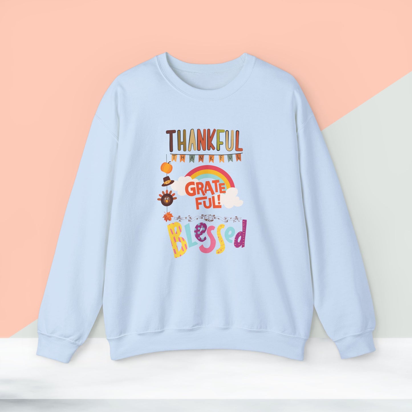 Thankful Grateful Blessed Sweatshirt, HappyThanksgiving Sweatshirt - Unisex Heavy Blend, Happy Thanksgiving2024 Sweatshirt, Thanksgiving Gift, Festive Sweatshirt.