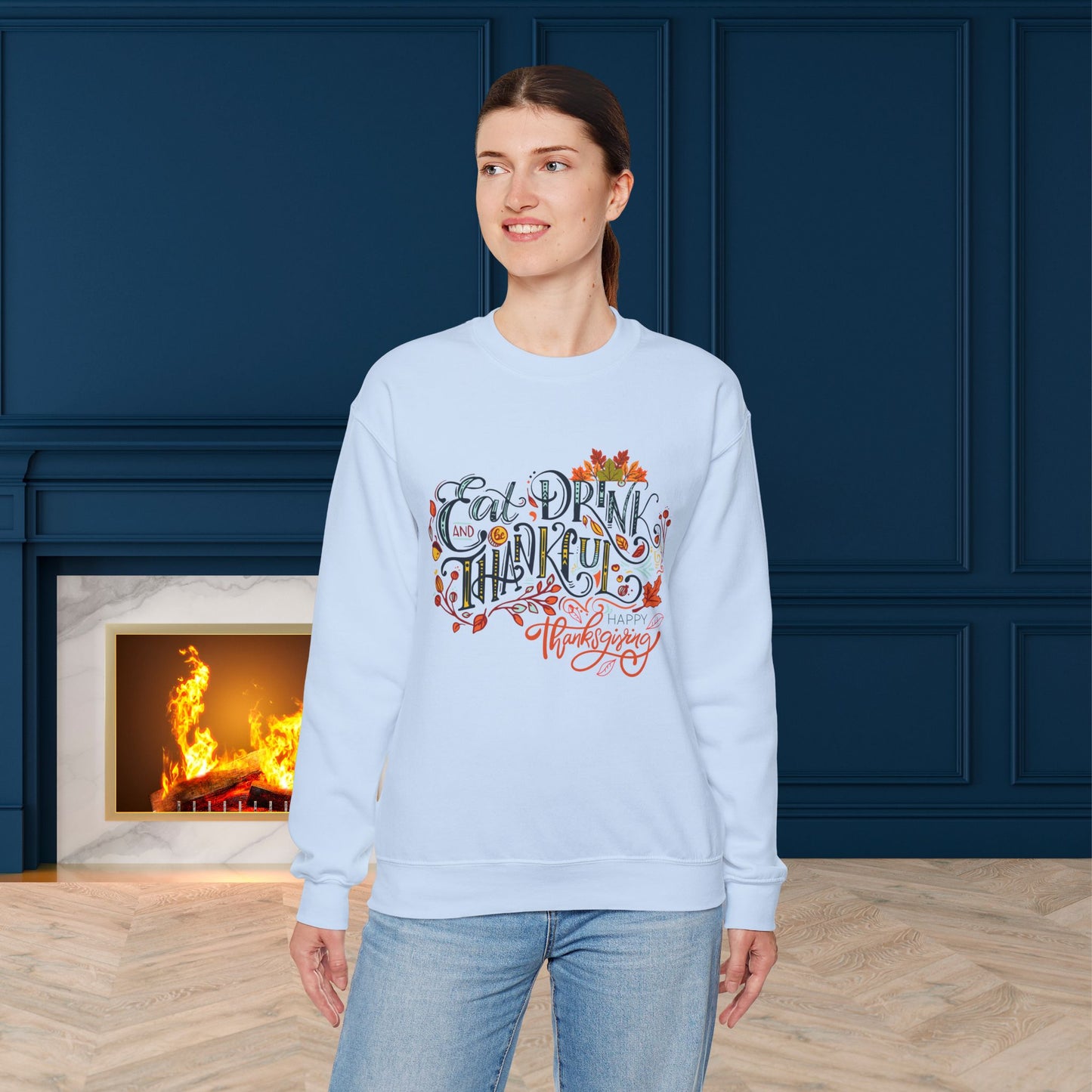 Eat Drink & Thankful Sweatshirt, Thanksgiving Sweatshirt, HappyThanksgiving Sweatshirt - Unisex Heavy Blend, Happy Thanksgiving2024 Sweatshirt, Thanksgiving Gift, Festive Sweatshirt.